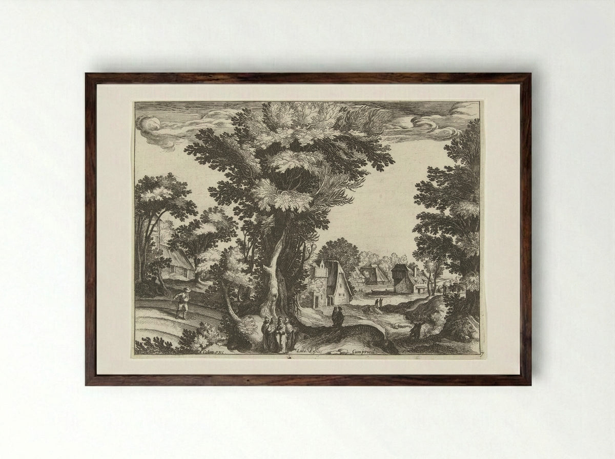 Landscape with the Parable of the Sower - Simon Frisius - Framed Print Dark Wood