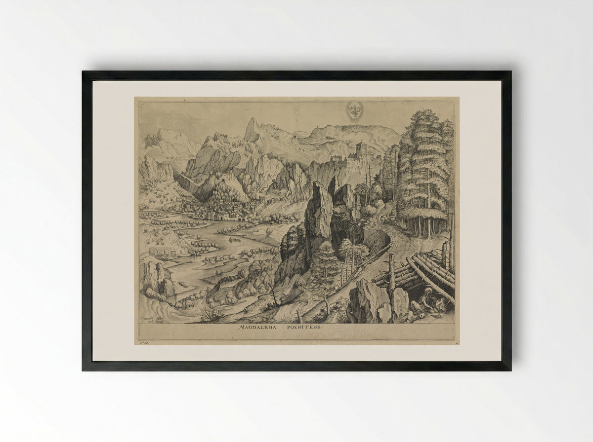 Landscape with the Penitent Magdalene - Johannes and Lucas van Doetechum - Framed Print Black