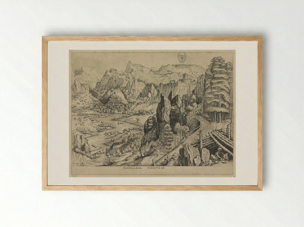 Landscape with the Penitent Magdalene - Johannes and Lucas van Doetechum - Framed Print Wood