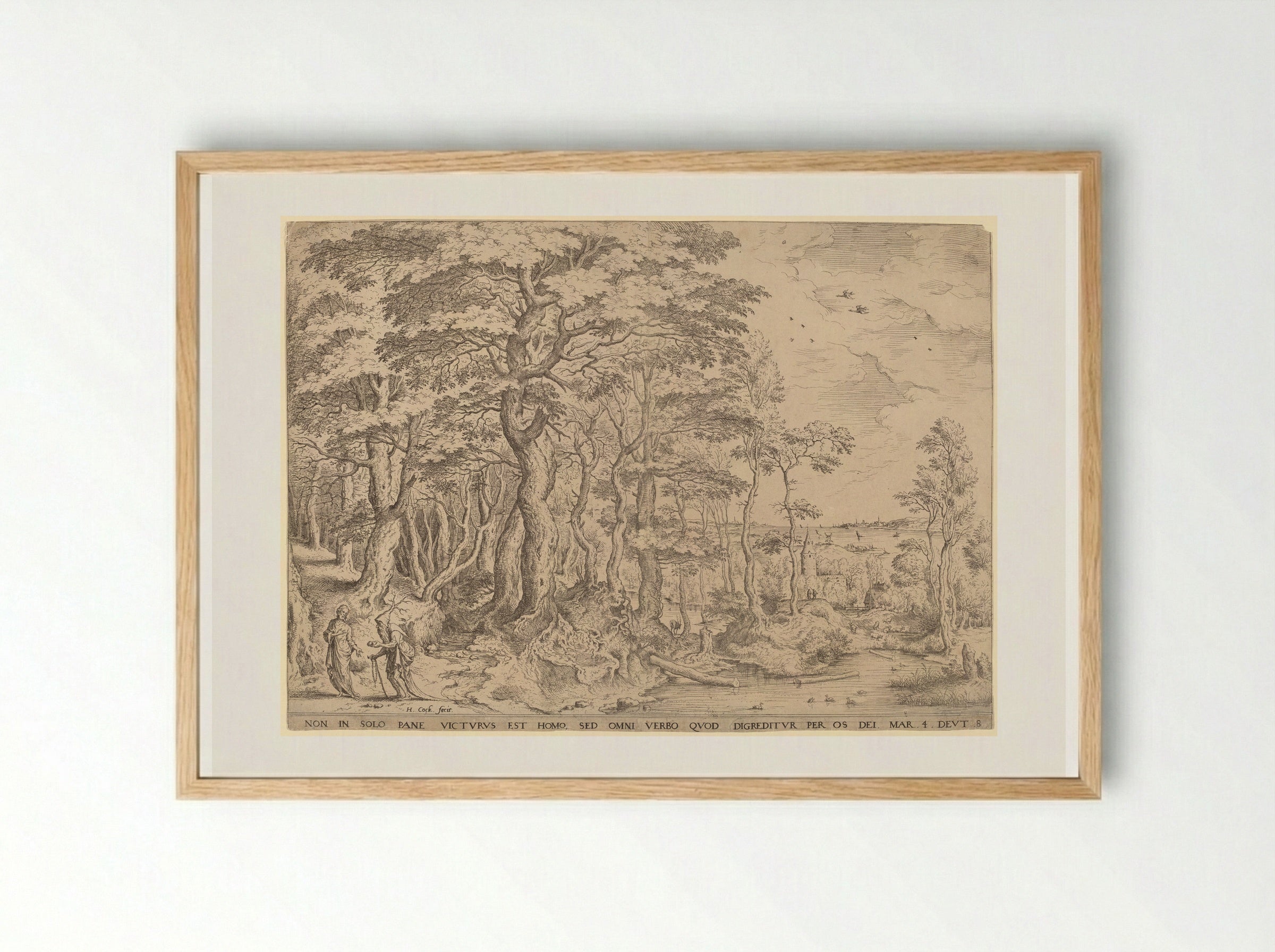 Landscape with the Temptation of Christ - Hieronymus Cock - Framed Print Wood