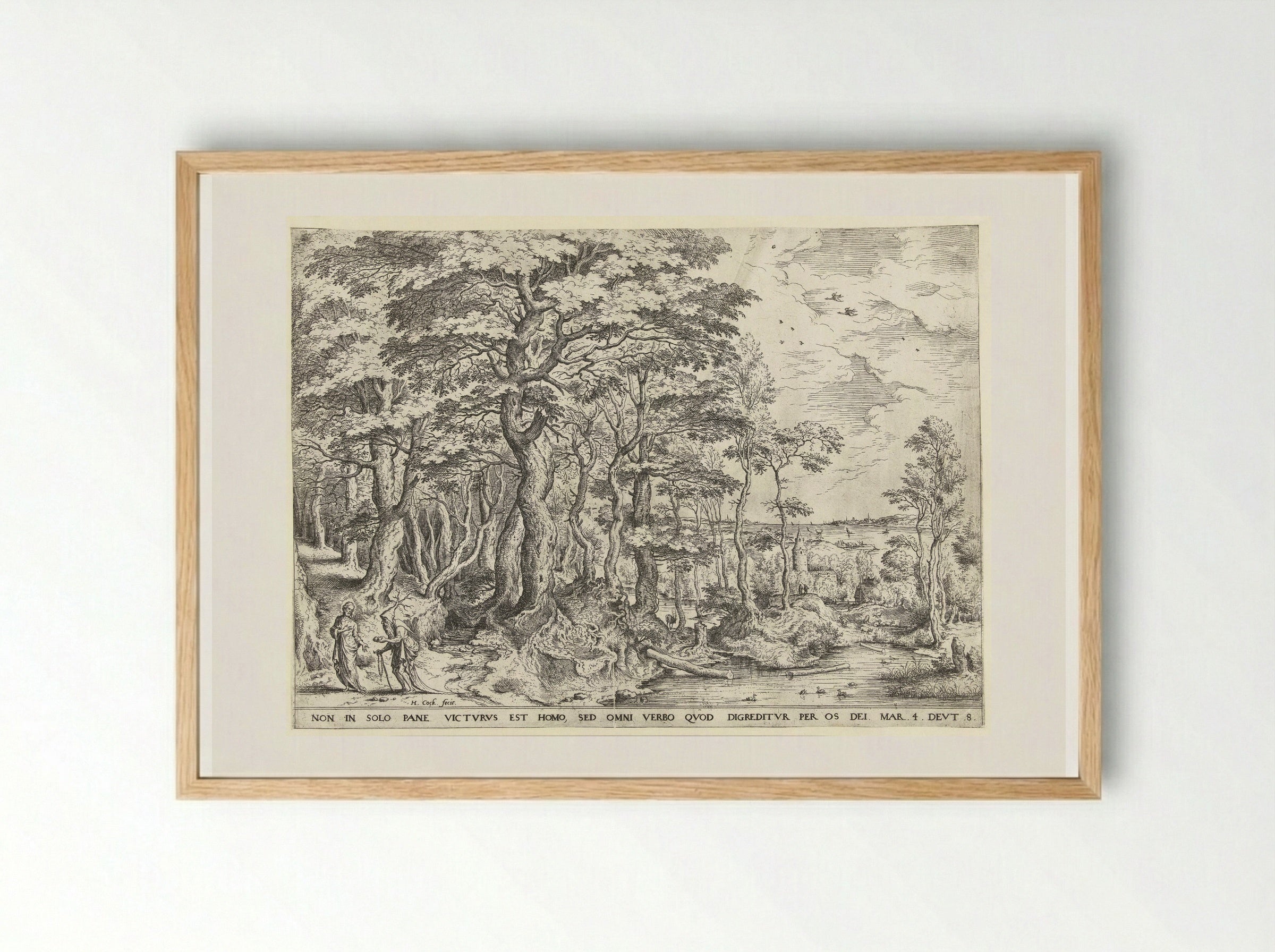 Landscape with the Temptation of Christ - Hieronymus Cock - Framed Print Wood