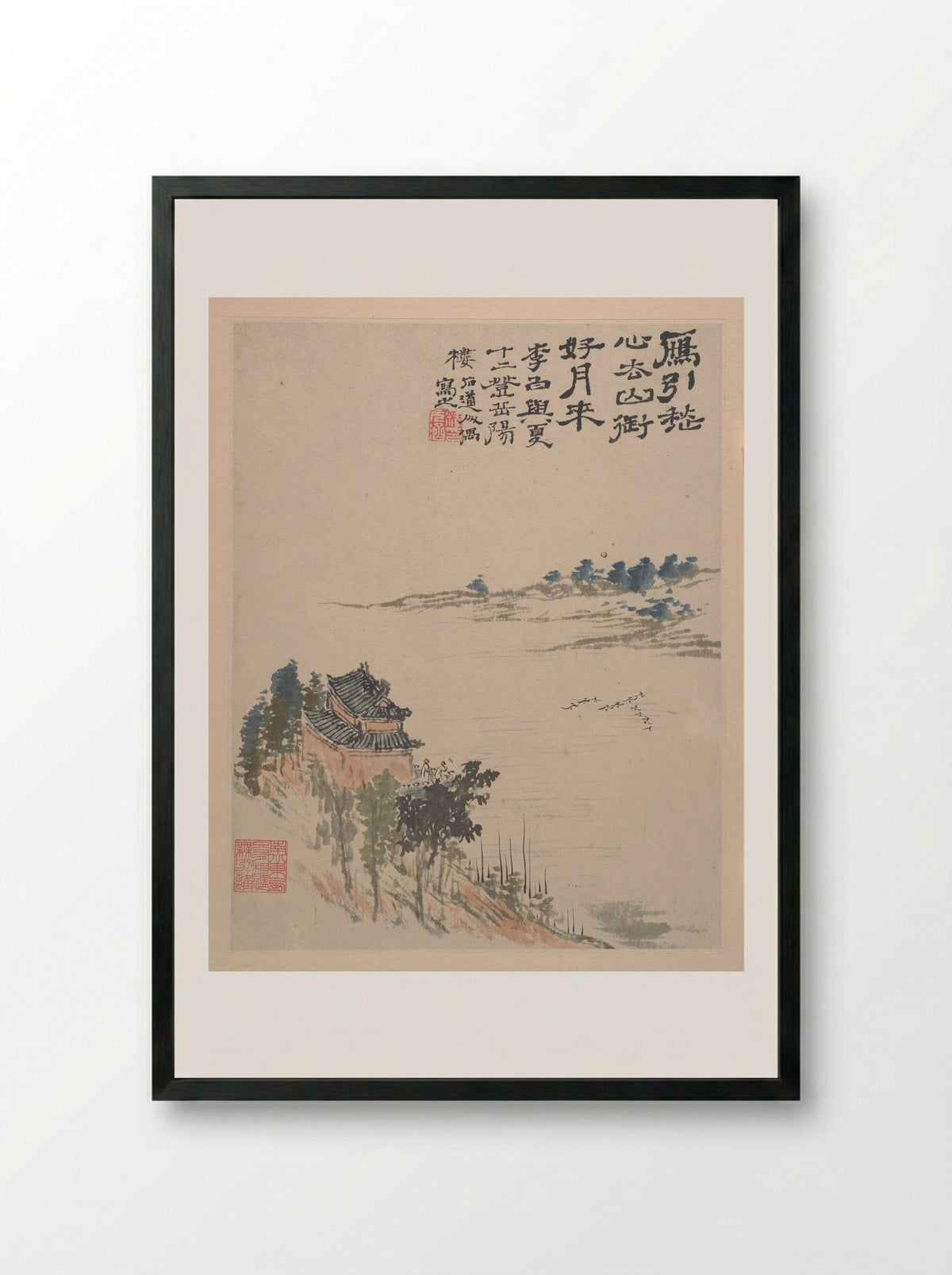Landscapes (Album Leaf) - Shitao (Zhu Ruoji) - Framed Print Black