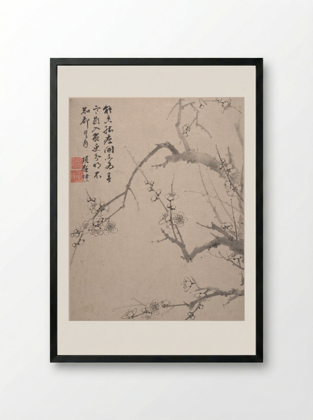 Landscapes, Flowers and Birds (Plum Blossom Study) - Xiang Shengmo - Framed Print Black