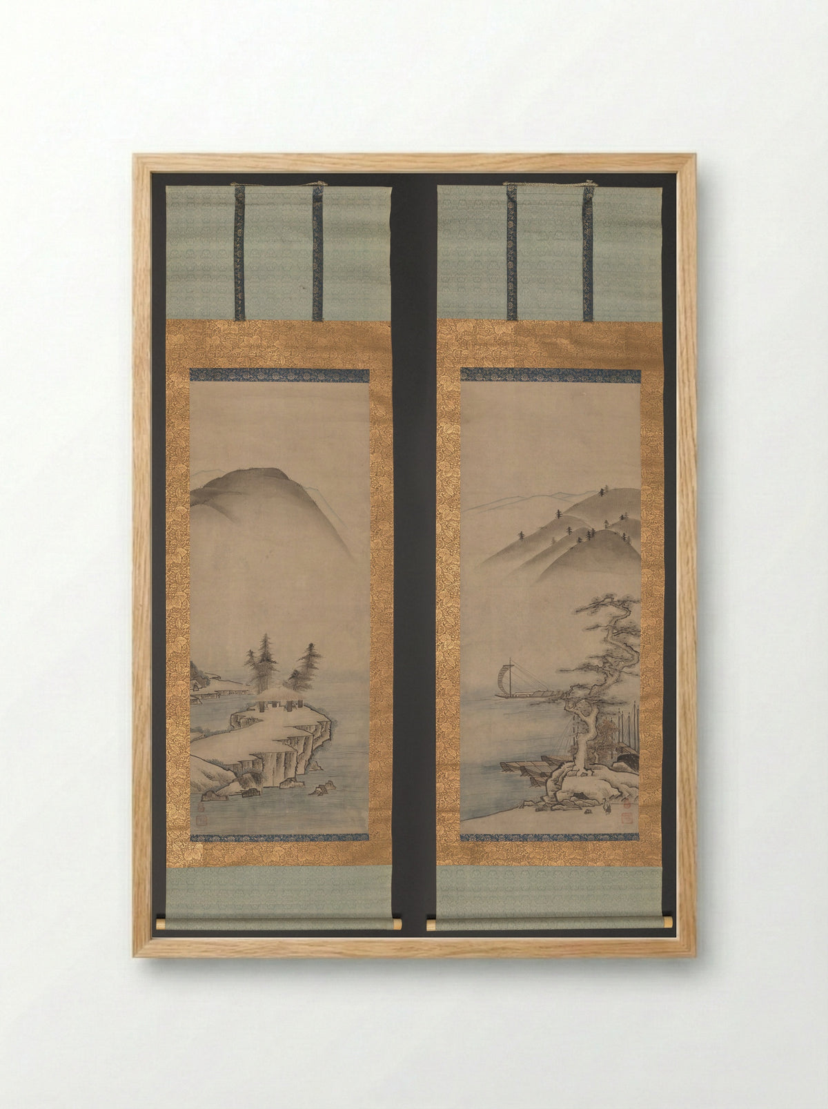 Landscapes (Pair of Hanging Scrolls) - Unkoku Tōyo - Framed Print Wood