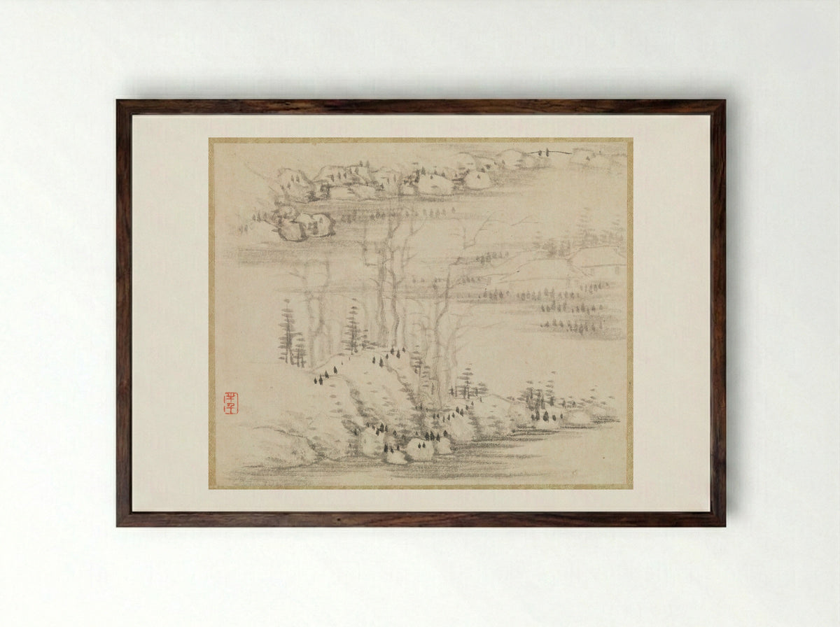 Landscapes and Trees - Gong Xian - Framed Print Dark Wood