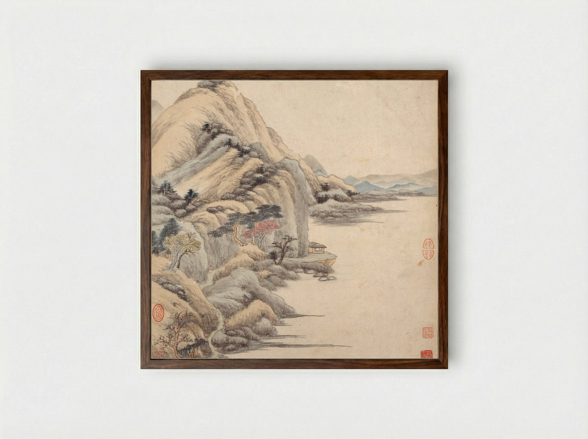 Landscapes in the styles of ancient masters - Wang Jian - Framed Print Dark Wood
