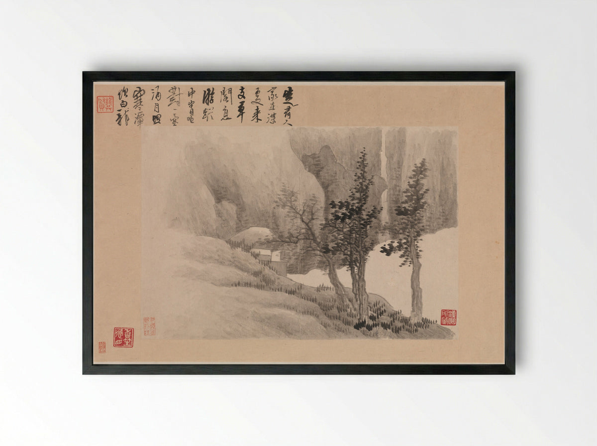 Landscapes with poems - Gong Xian - Framed Print Black