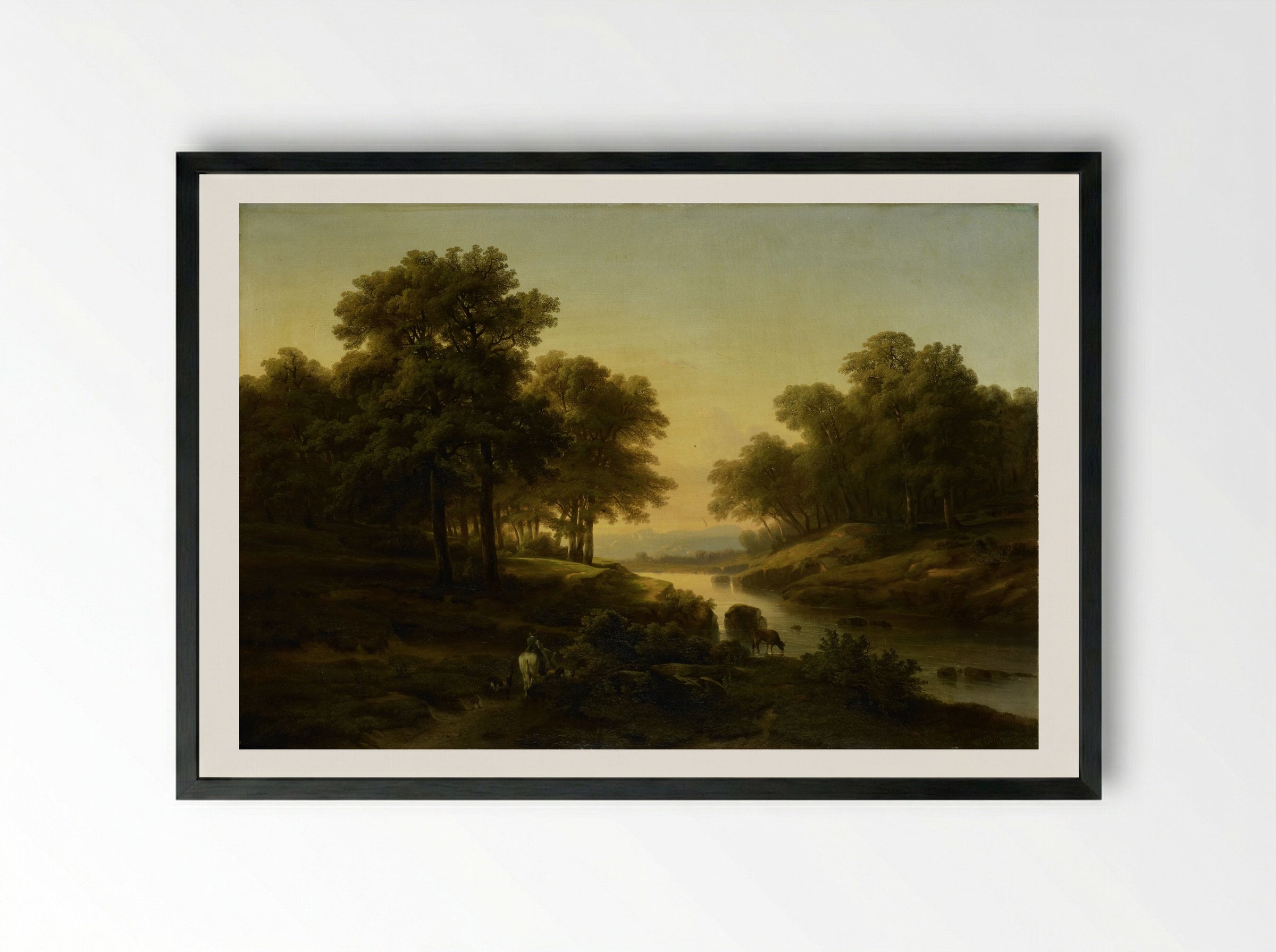 Landschap (River Scene with Cattle) - Alexandre Calame - Framed Print Black