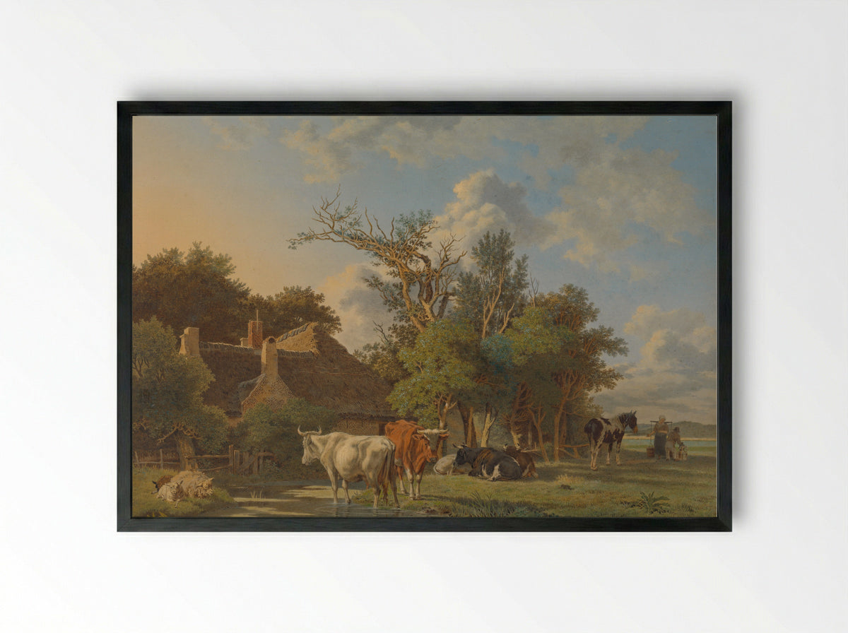 Landschap (Rural Scene with Cattle) - Jean François Valois - Framed Print Black
