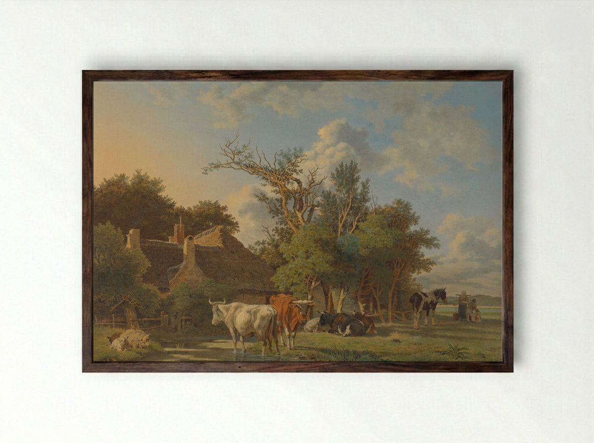 Landschap (Rural Scene with Cattle) - Jean François Valois - Framed Print Dark Wood