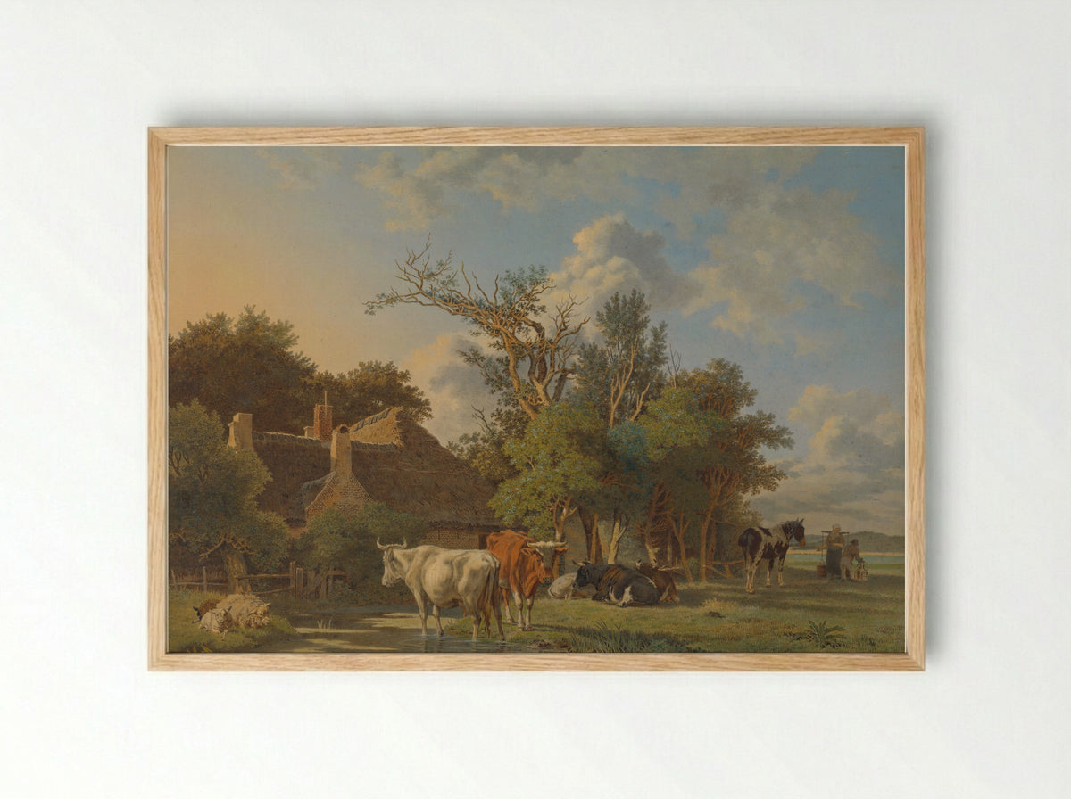 Landschap (Rural Scene with Cattle) - Jean François Valois - Framed Print Wood