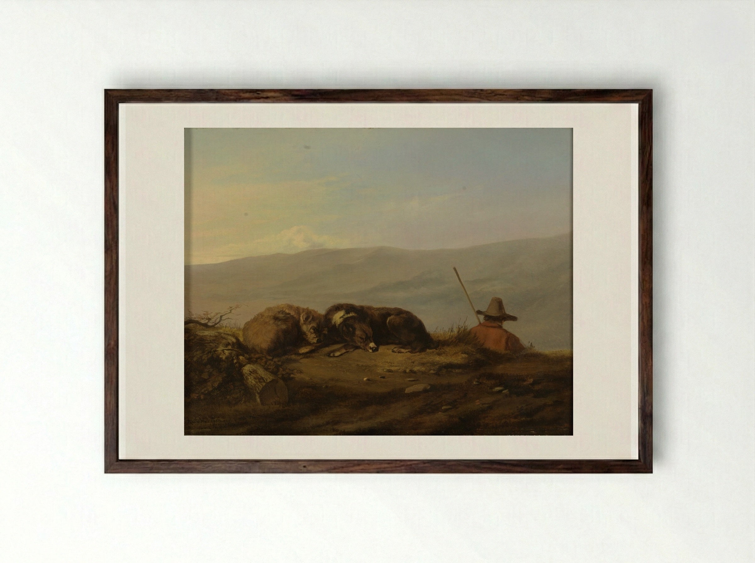 Landschap (Shepherd and Dogs) - Guillaume Anne van der Brugghen - Framed Print Dark Wood