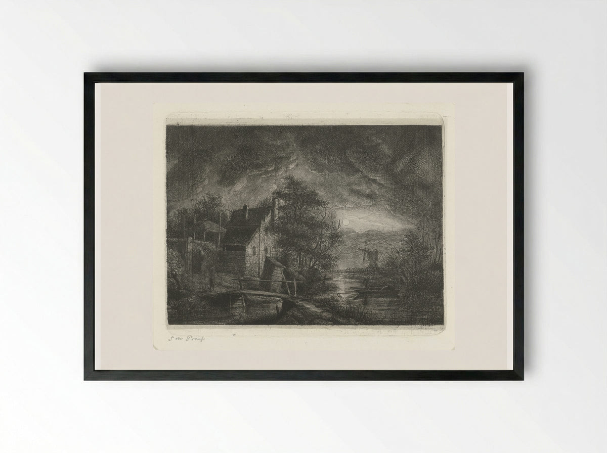 Landschap bij maanlicht - Jacobus Ludovicus Cornet - Framed Print Black