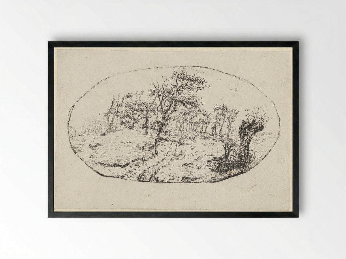 Landschap in ovaal - Claes van Beresteyn - Framed Print Black