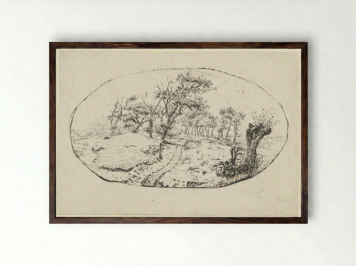 Landschap in ovaal - Claes van Beresteyn - Framed Print Dark Wood