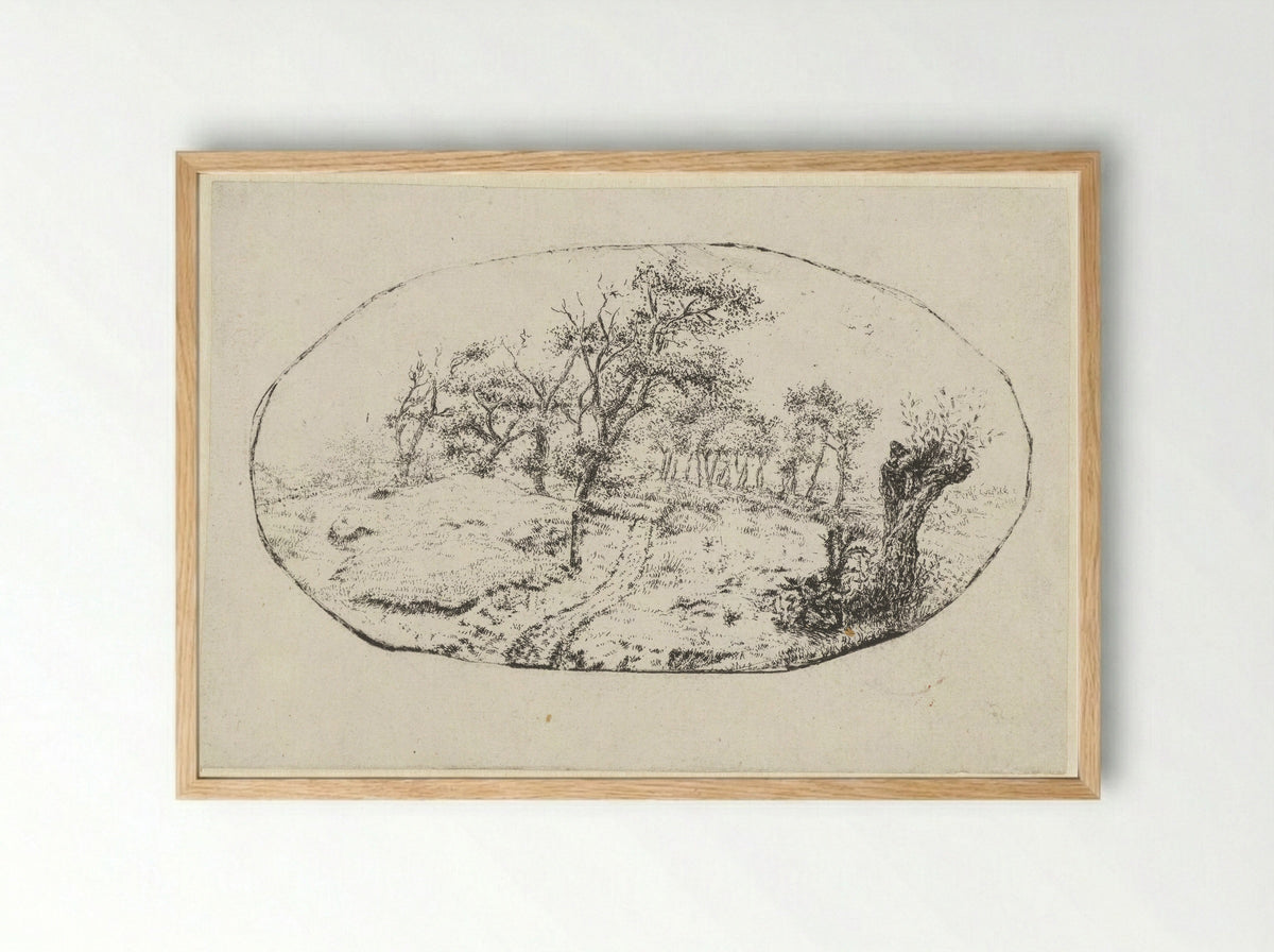 Landschap in ovaal - Claes van Beresteyn - Framed Print Wood