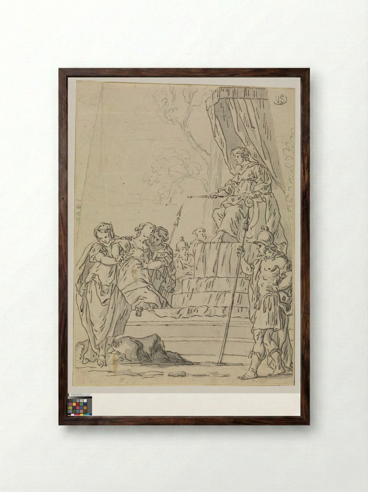 Landschap met Apollo en Marsyas - Richard van Orley - Framed Print Dark Wood