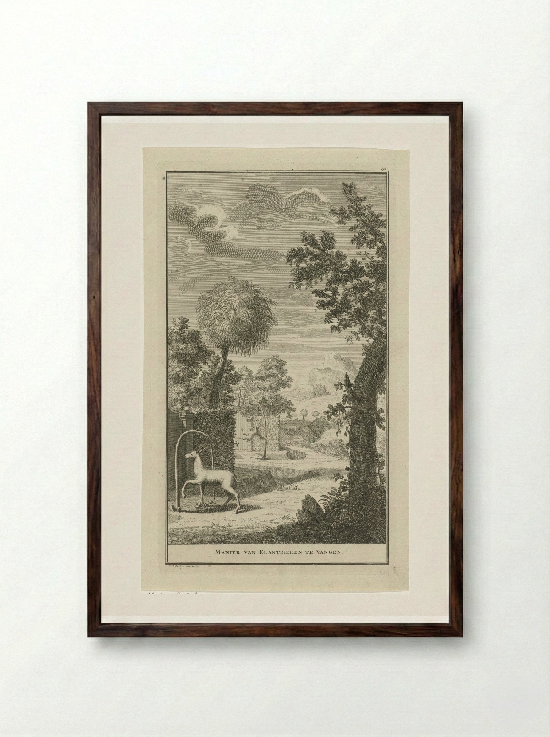 Landschap met Khoikhoi die jagen op elanden - Jan Caspar Philips - Framed Print Dark Wood