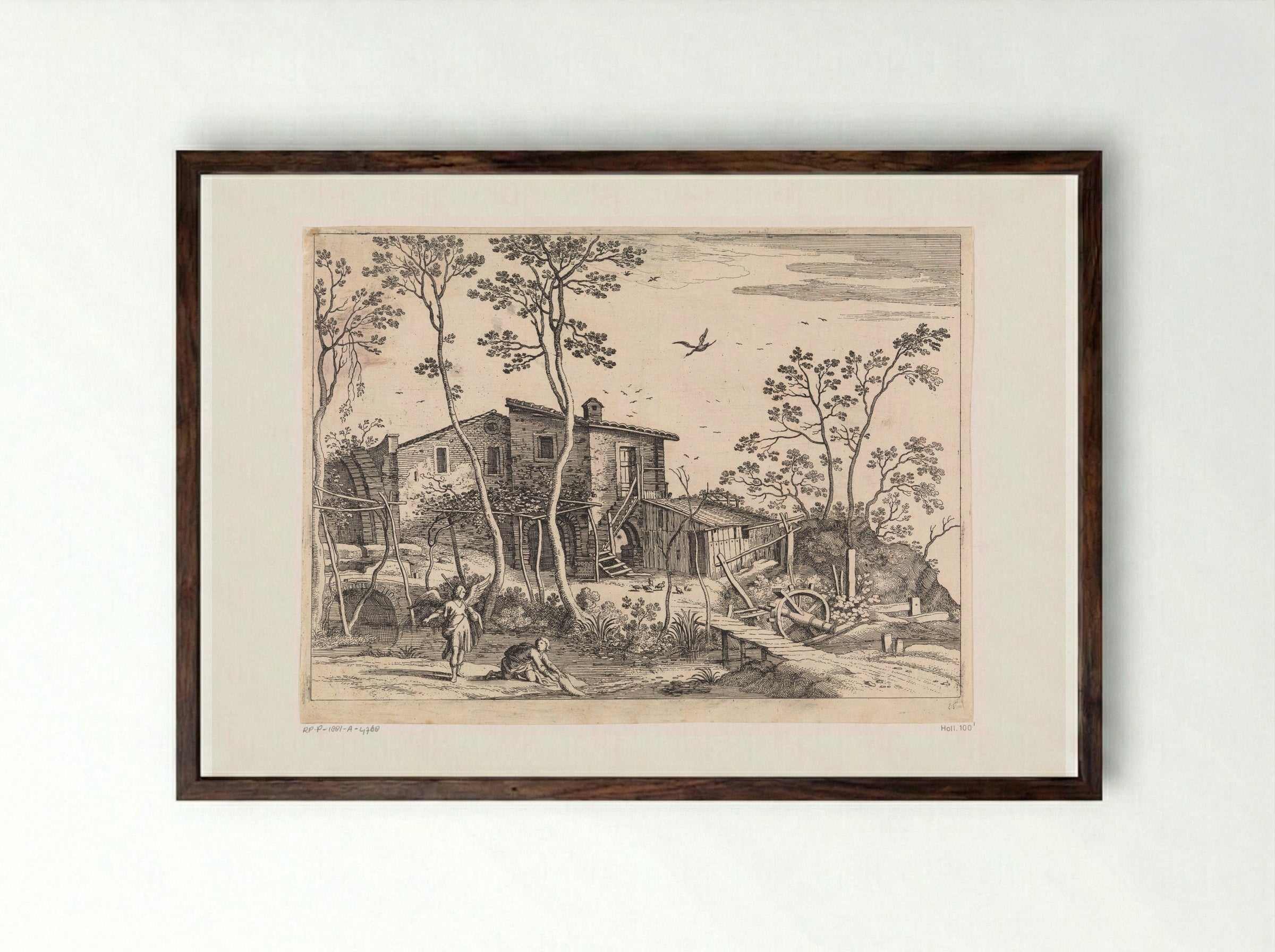 Landschap met Tobias en de engel - Guilliam van Nieulandt (II) - Framed Print Dark Wood