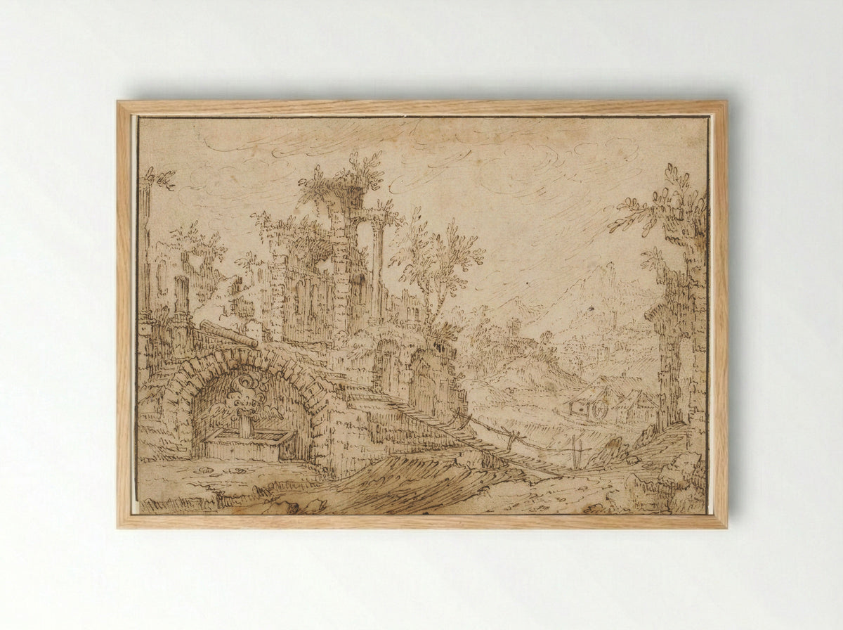 Landschap met antieke ruïnes - Tobias Verhaecht - Framed Print Wood
