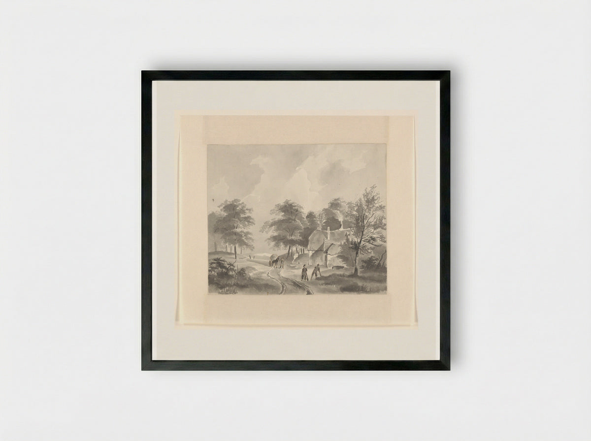 Landschap met boerderij aan een weg - Johannes van Reijn - Framed Print Black
