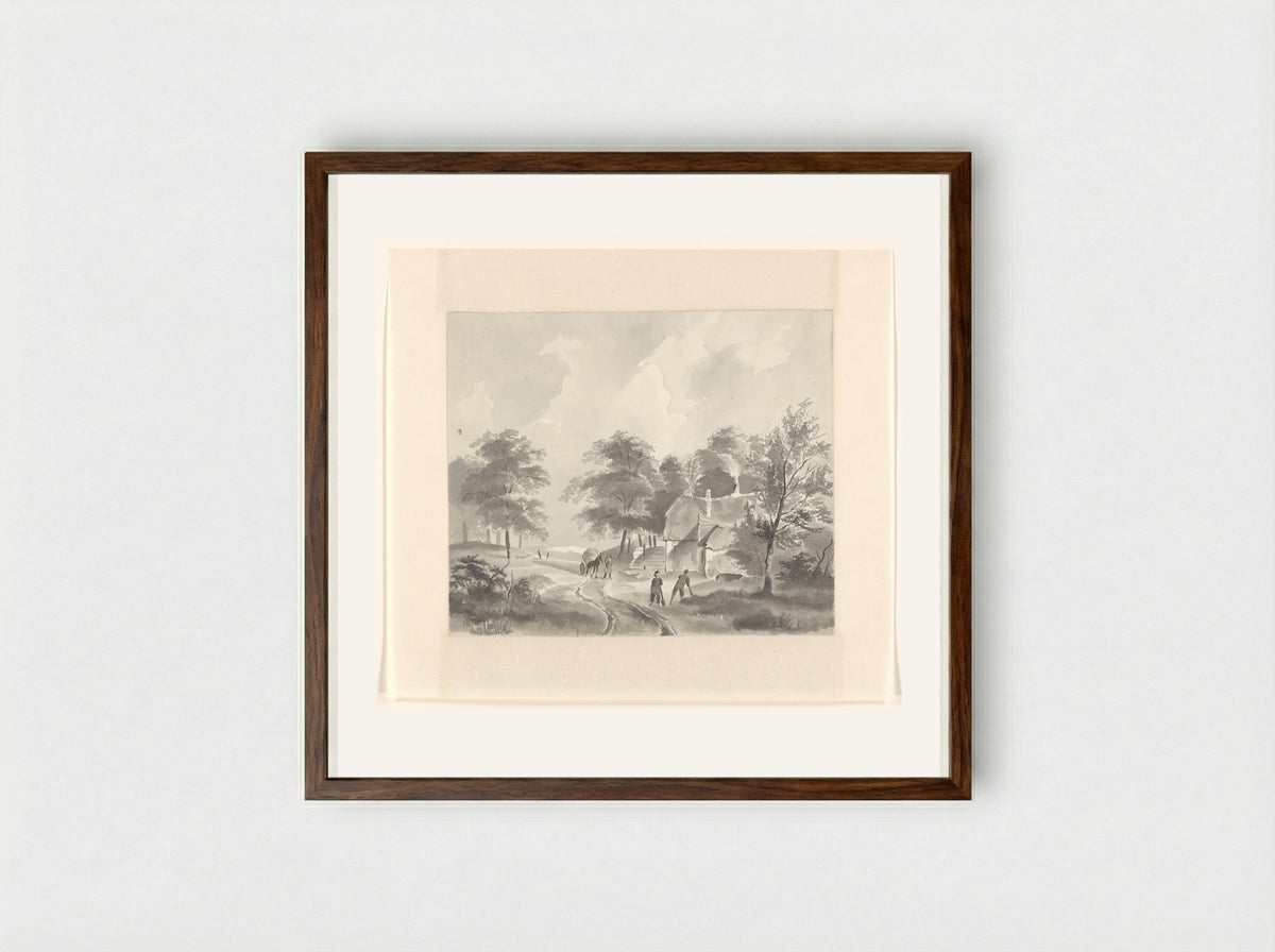 Landschap met boerderij aan een weg - Johannes van Reijn - Framed Print Dark Wood