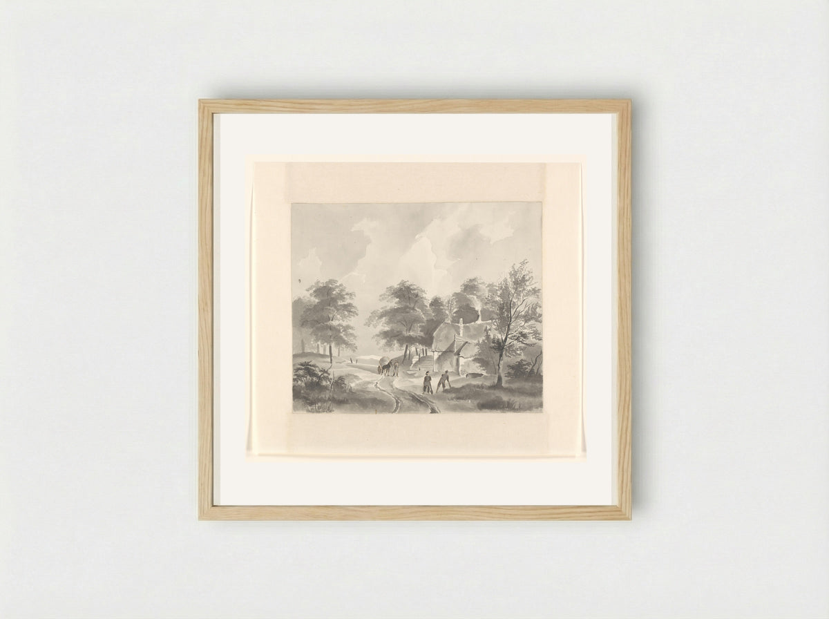 Landschap met boerderij aan een weg - Johannes van Reijn - Framed Print Wood