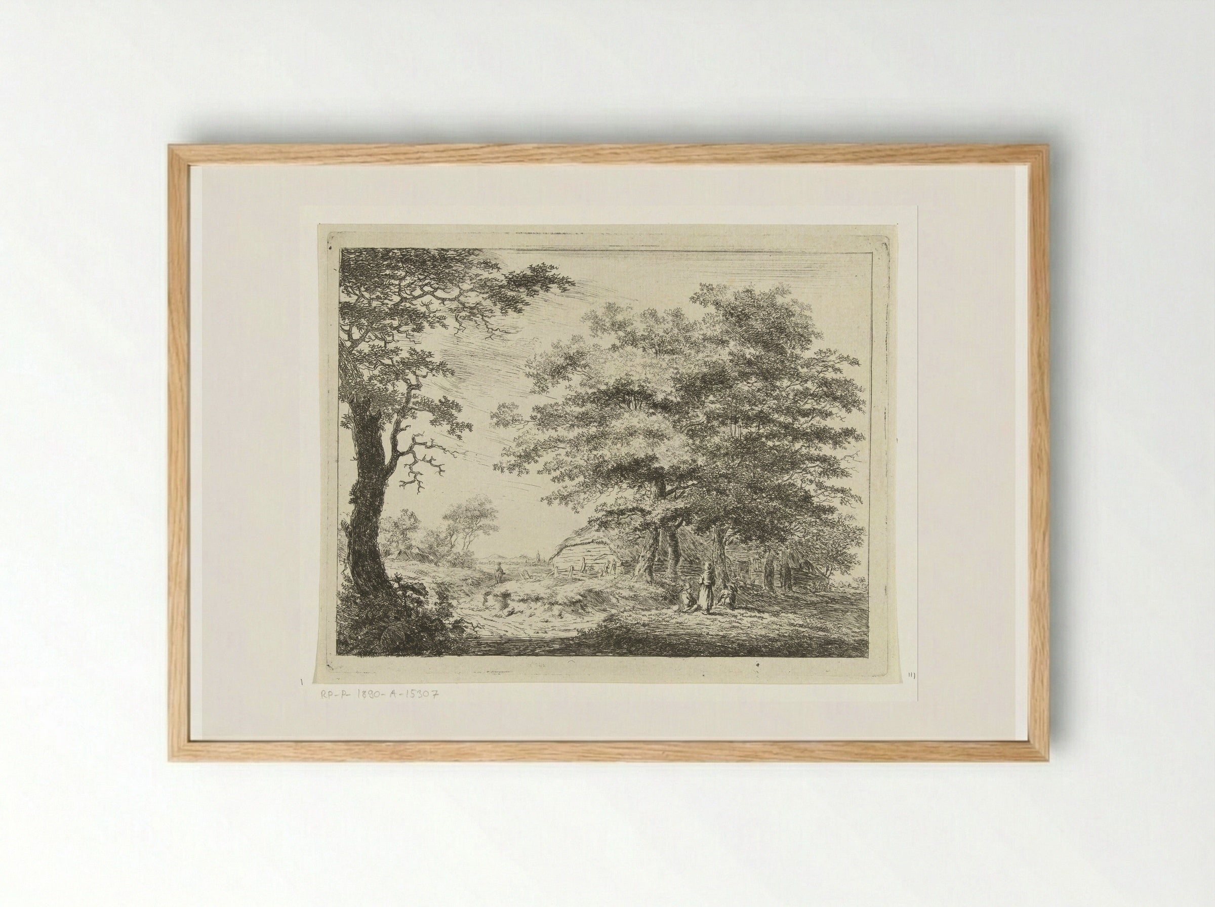 Landschap met boerderij en figuren onder bomen - Hermanus van Brussel - Framed Print Wood