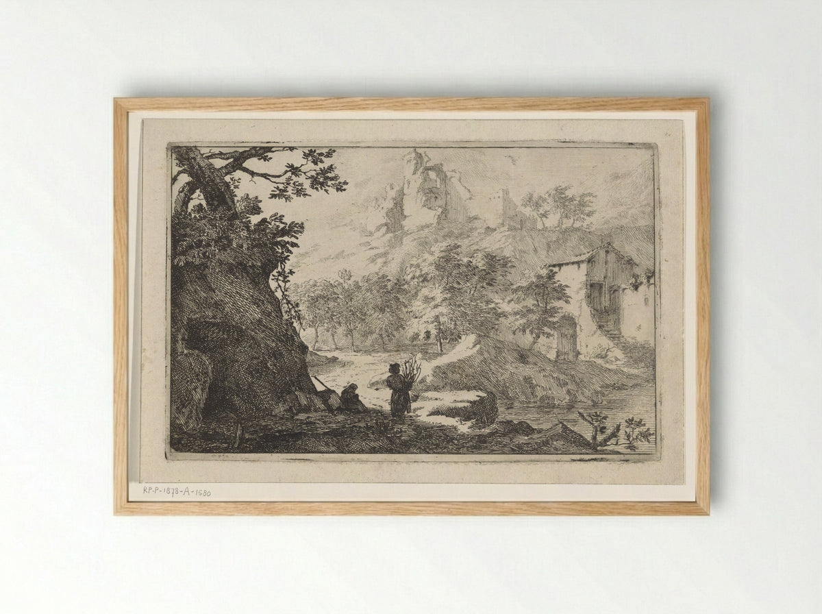 Landschap met boerderij en ruïne - Jan Smees - Framed Print Wood