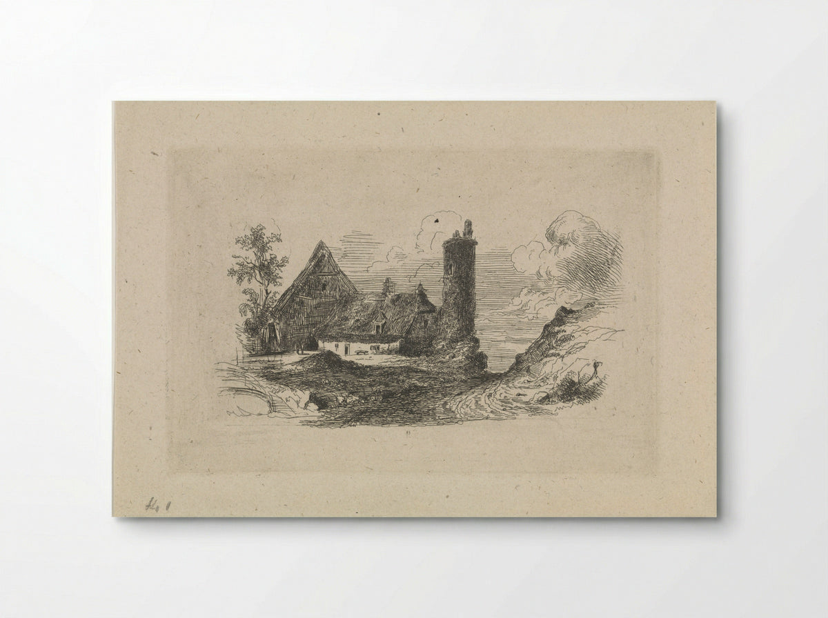 Landschap met boerderij en toren - Jan Baptiste De Jonghe - Poster