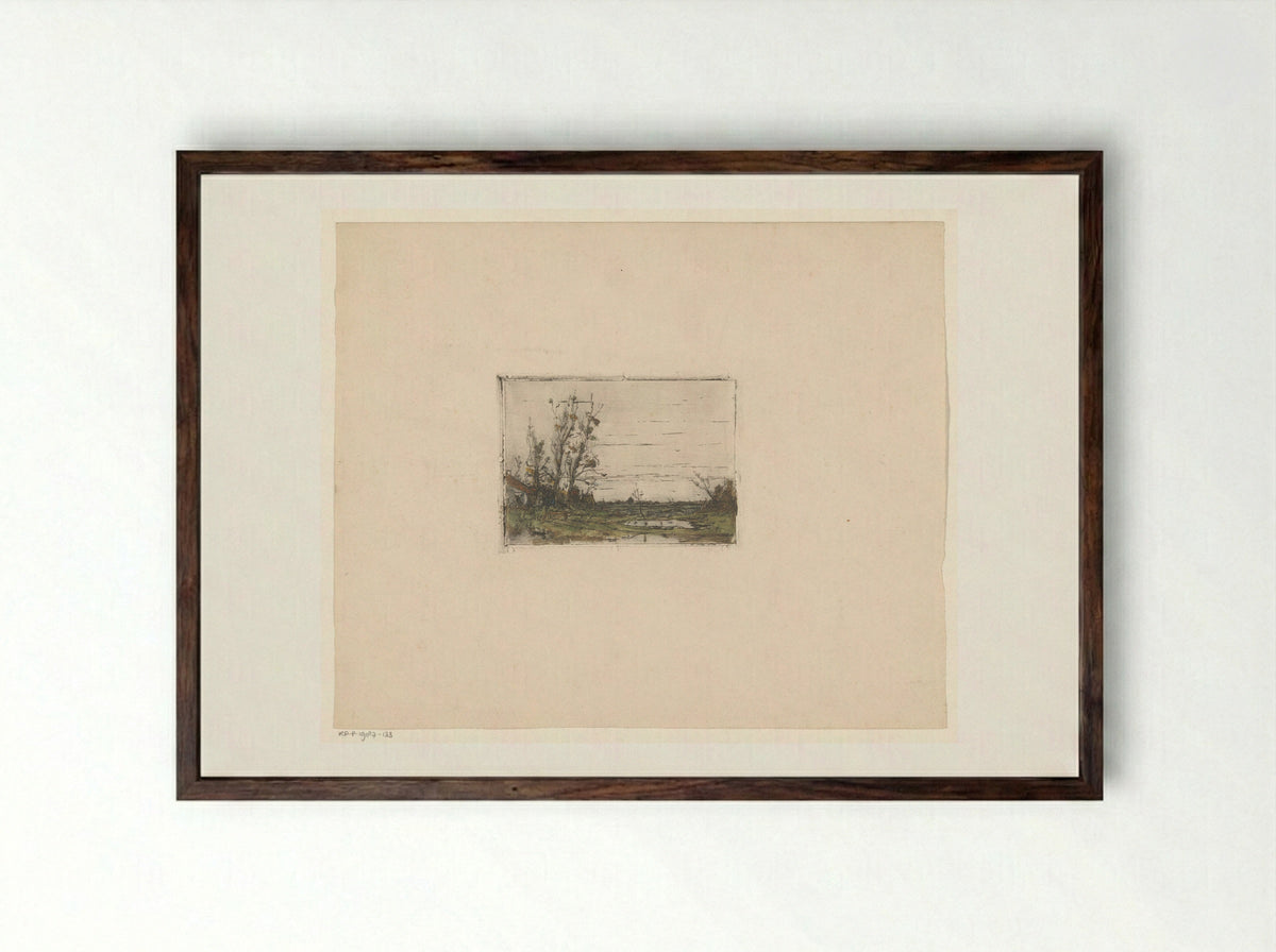 Landschap met boerderij - Jan Paul Valkema Blouw - Framed Print Dark Wood