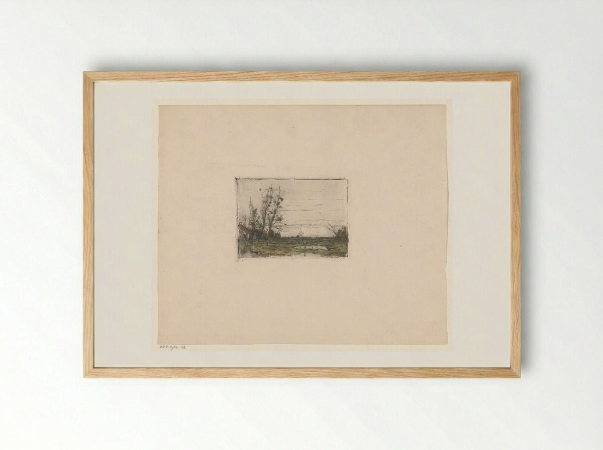 Landschap met boerderij - Jan Paul Valkema Blouw - Framed Print Wood