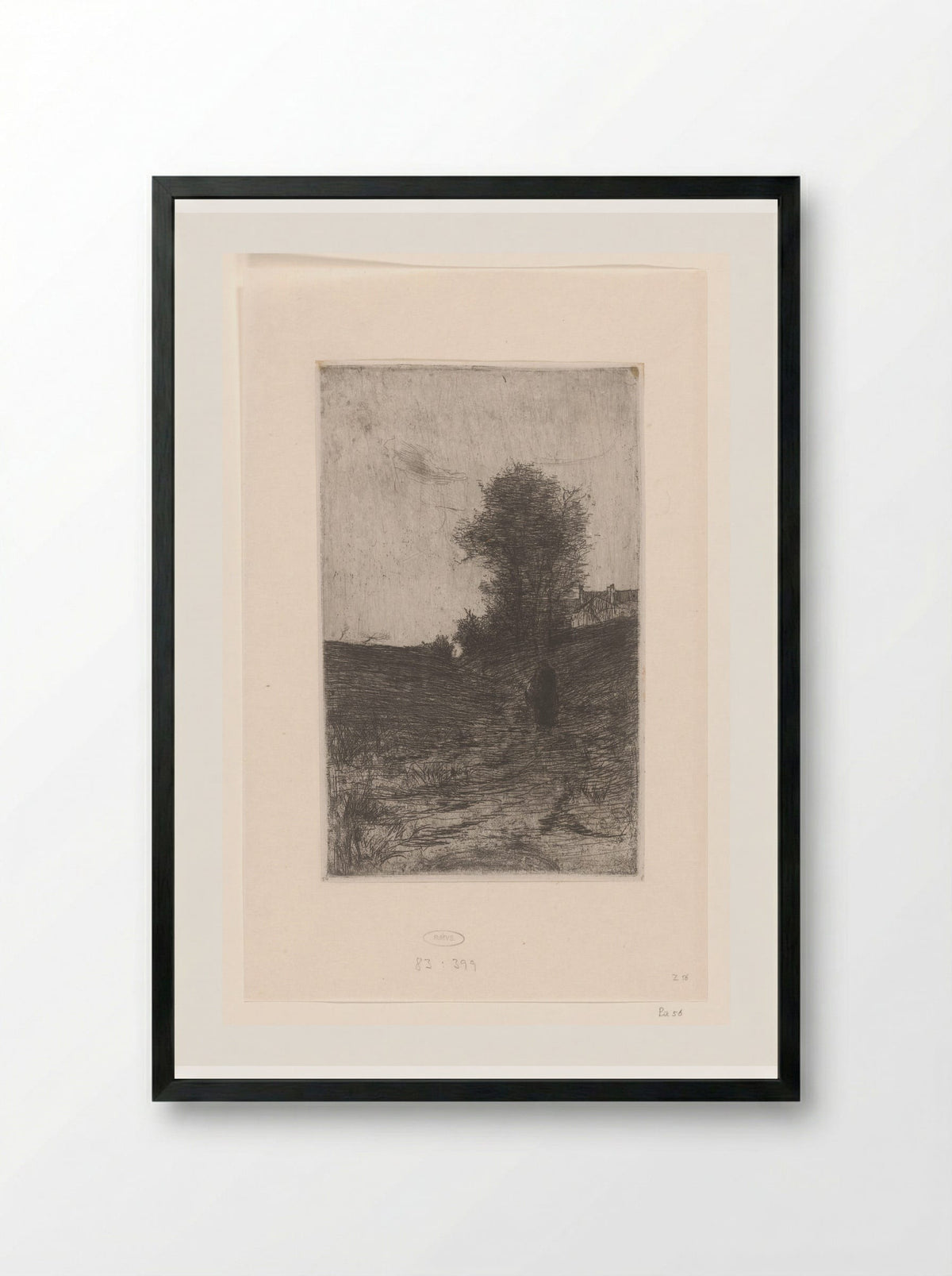 Landschap met bomen, huizen en wandelend figuur - Philip Zilcken - Framed Print Black