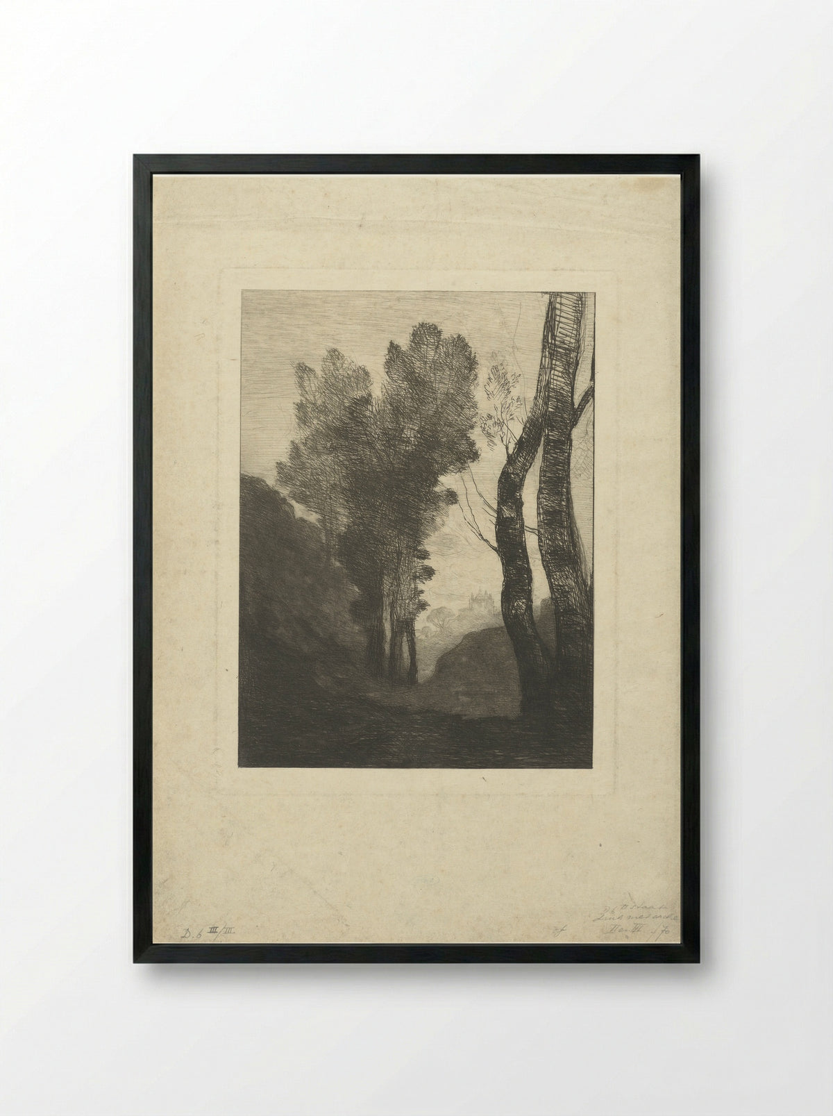 Landschap met bomen in omgeving van Rome - Camille Corot - Framed Print Black