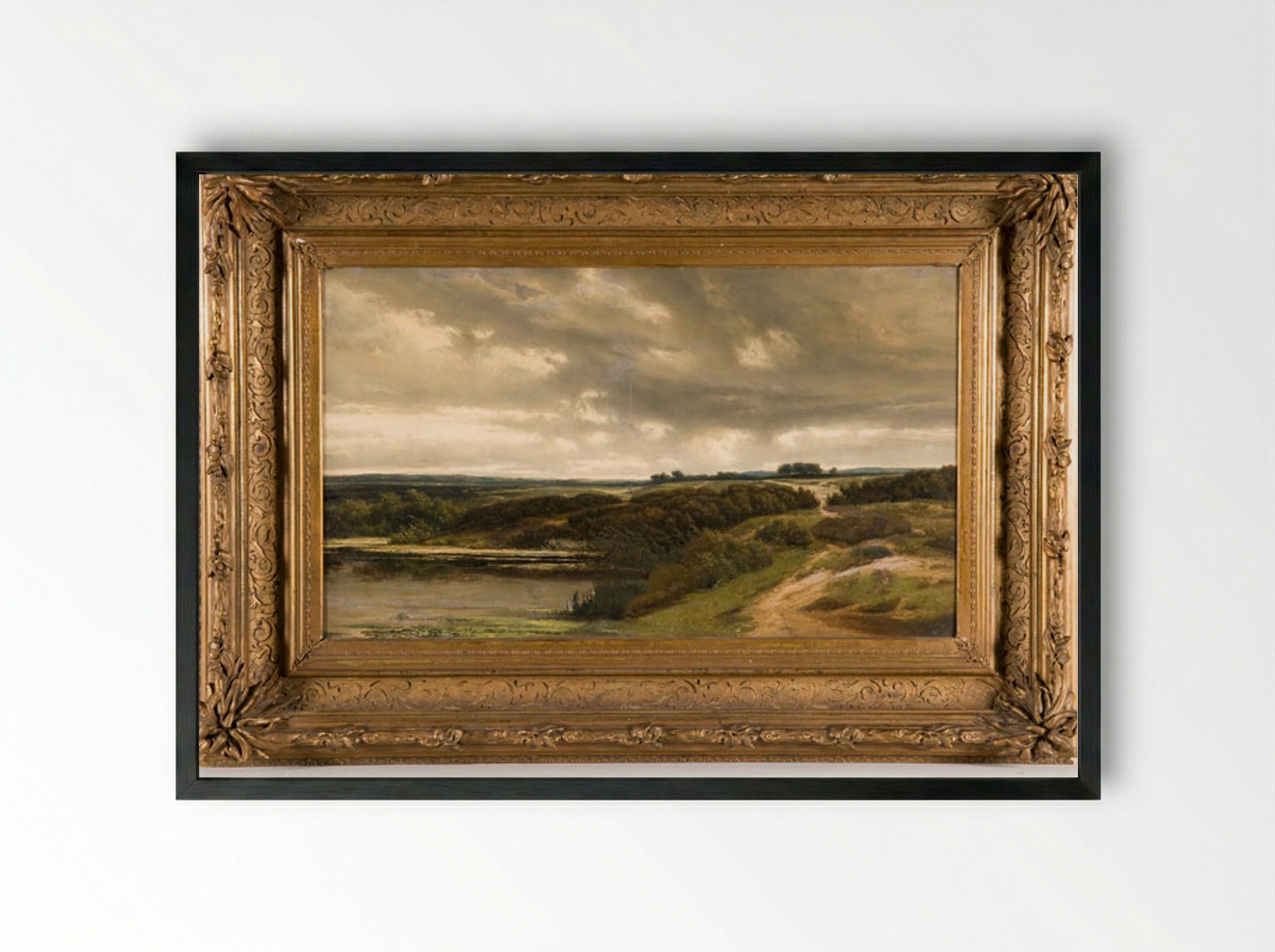 Landschap met bomen langs een waterkant - Johannes Gijsbert Vogel - Framed Print Black