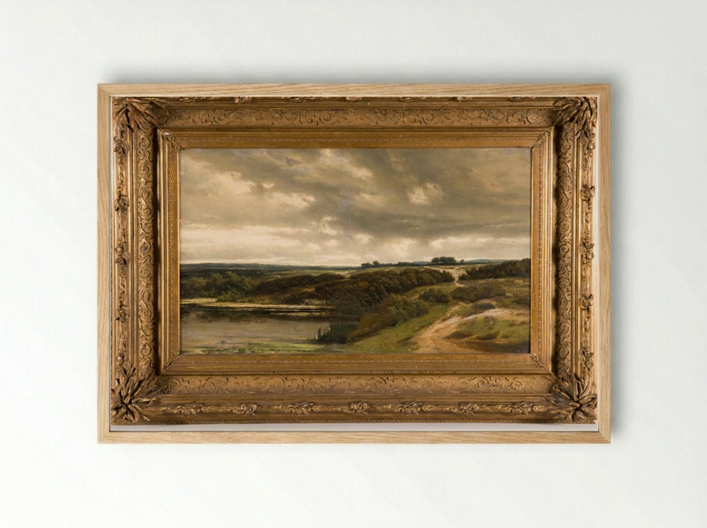 Landschap met bomen langs een waterkant - Johannes Gijsbert Vogel - Framed Print Wood