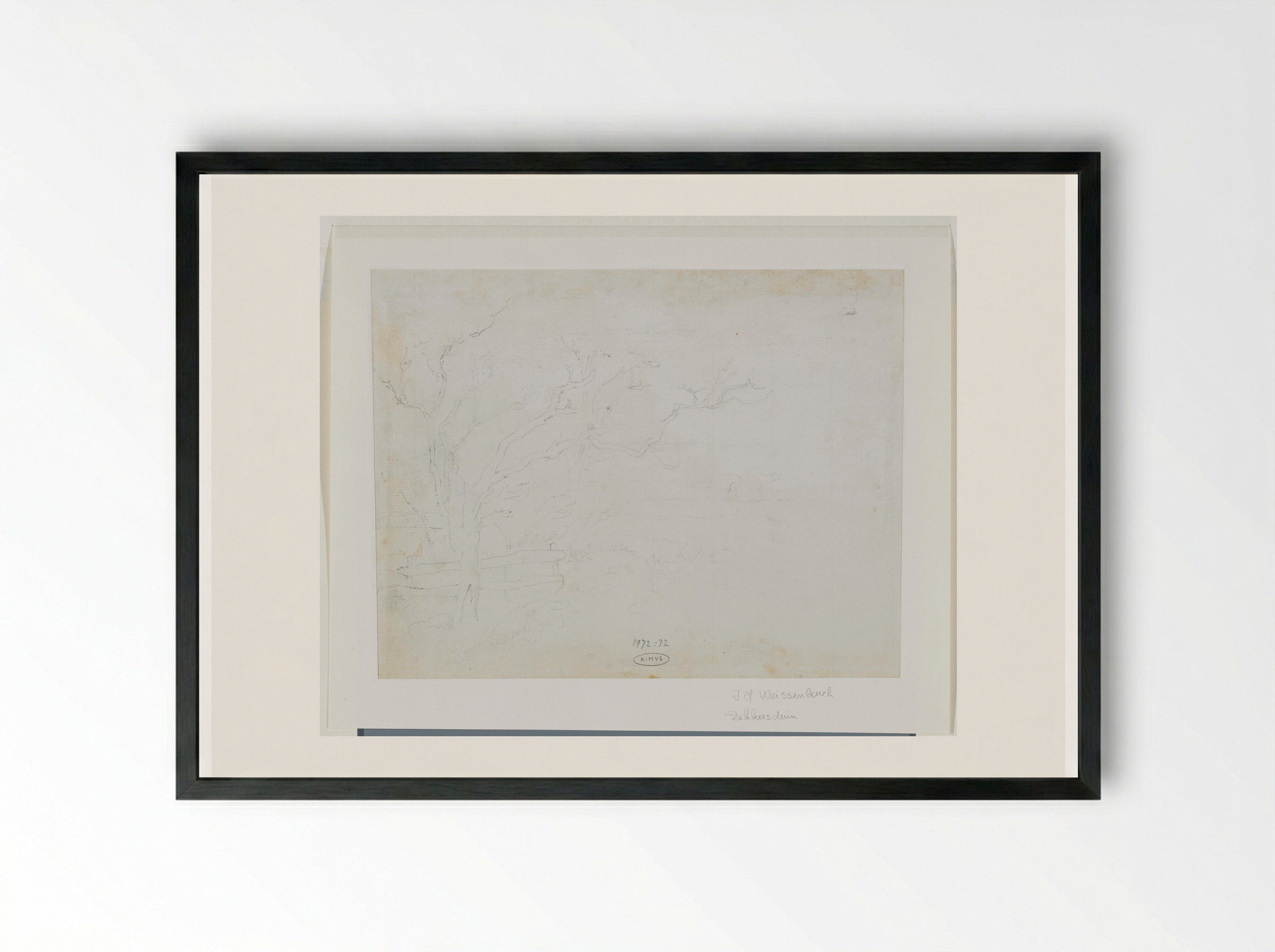 Landschap met boom links - Johan Hendrik Weissenbruch - Framed Print Black
