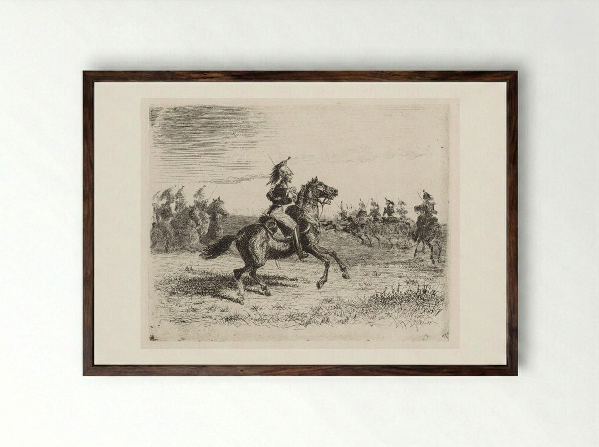 Landschap met cavaleristen - Cornelis Albertus Johannes Schermer - Framed Print Dark Wood
