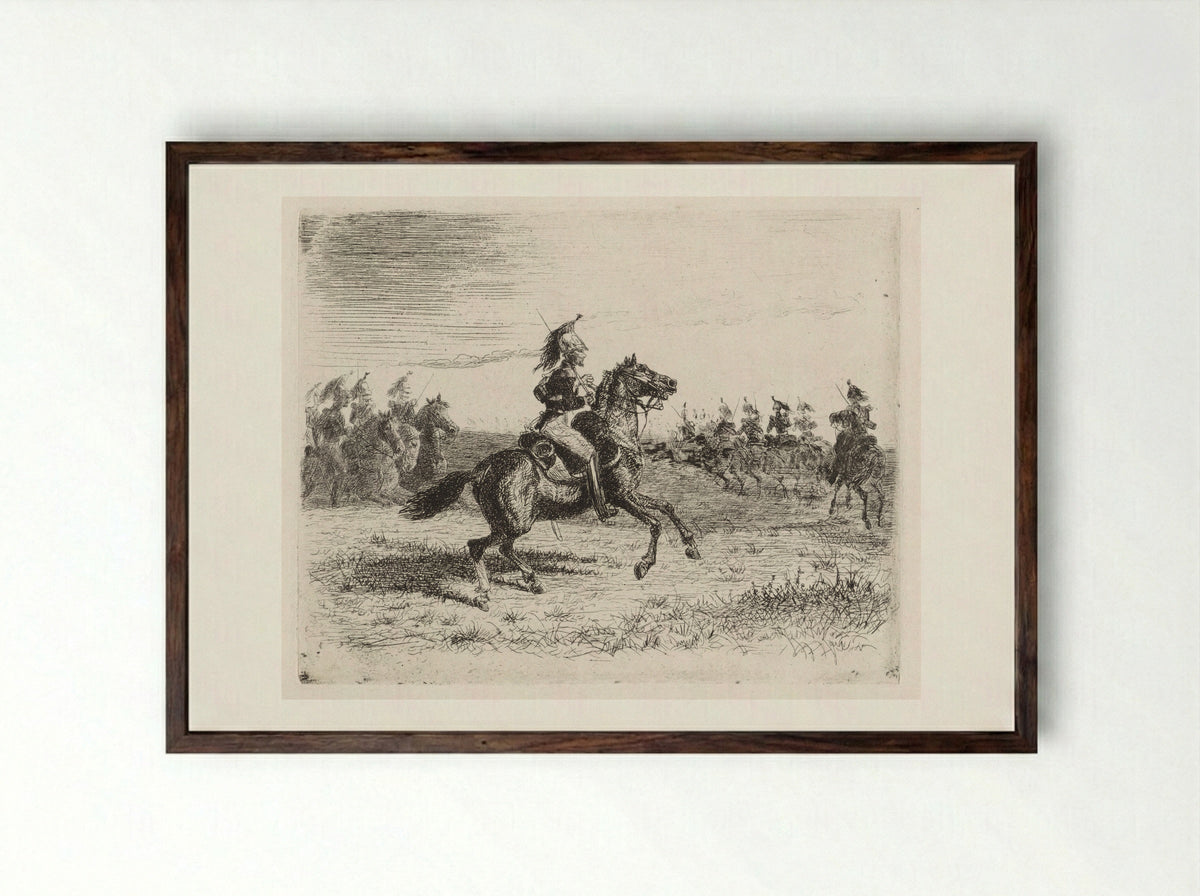 Landschap met cavaleristen - Cornelis Albertus Johannes Schermer - Framed Print Dark Wood