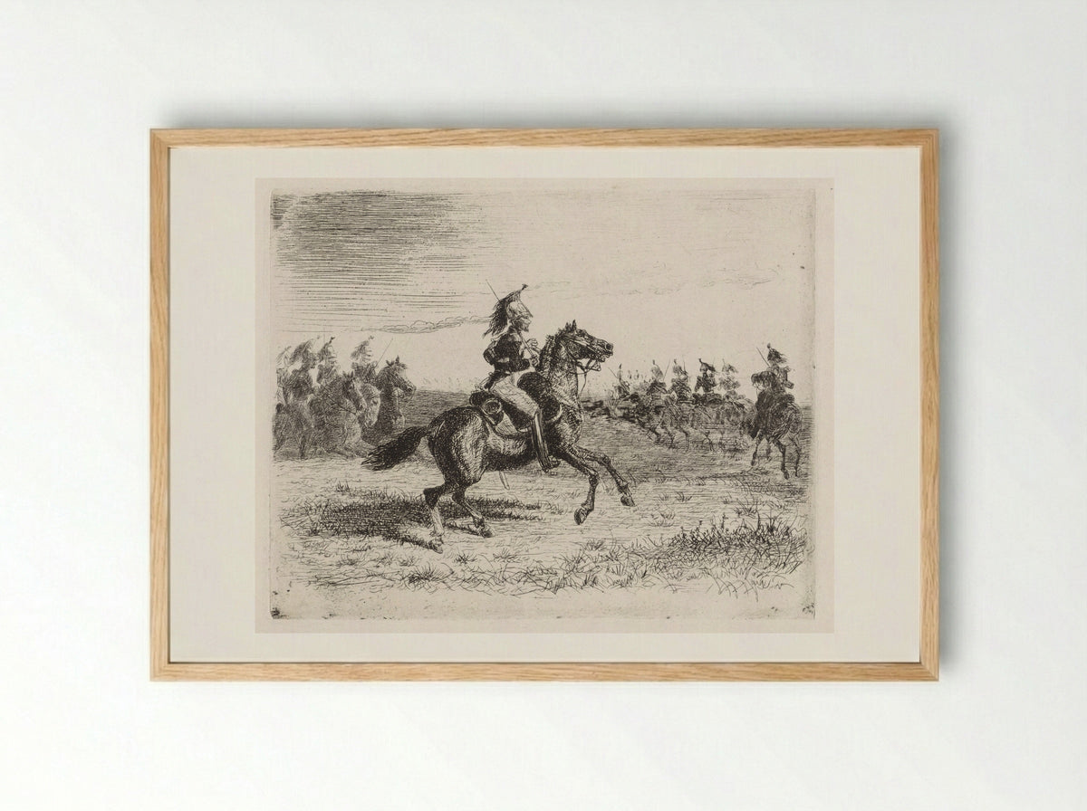 Landschap met cavaleristen - Cornelis Albertus Johannes Schermer - Framed Print Wood