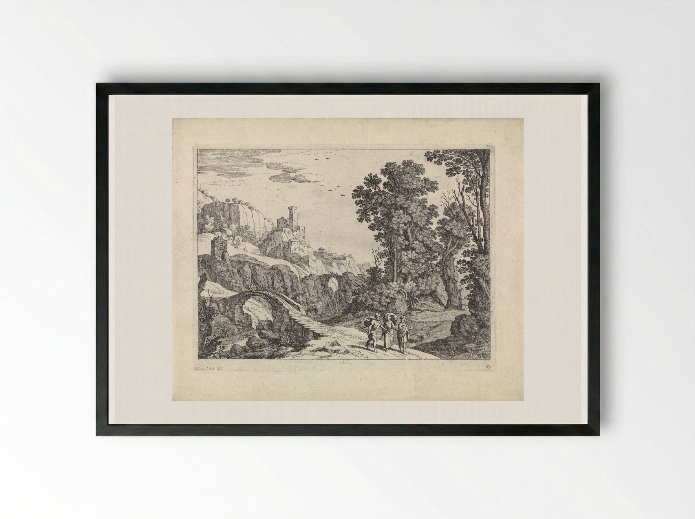 Landschap met de Emmaüsgangers - Guilliam van Nieulandt (II) - Framed Print Black