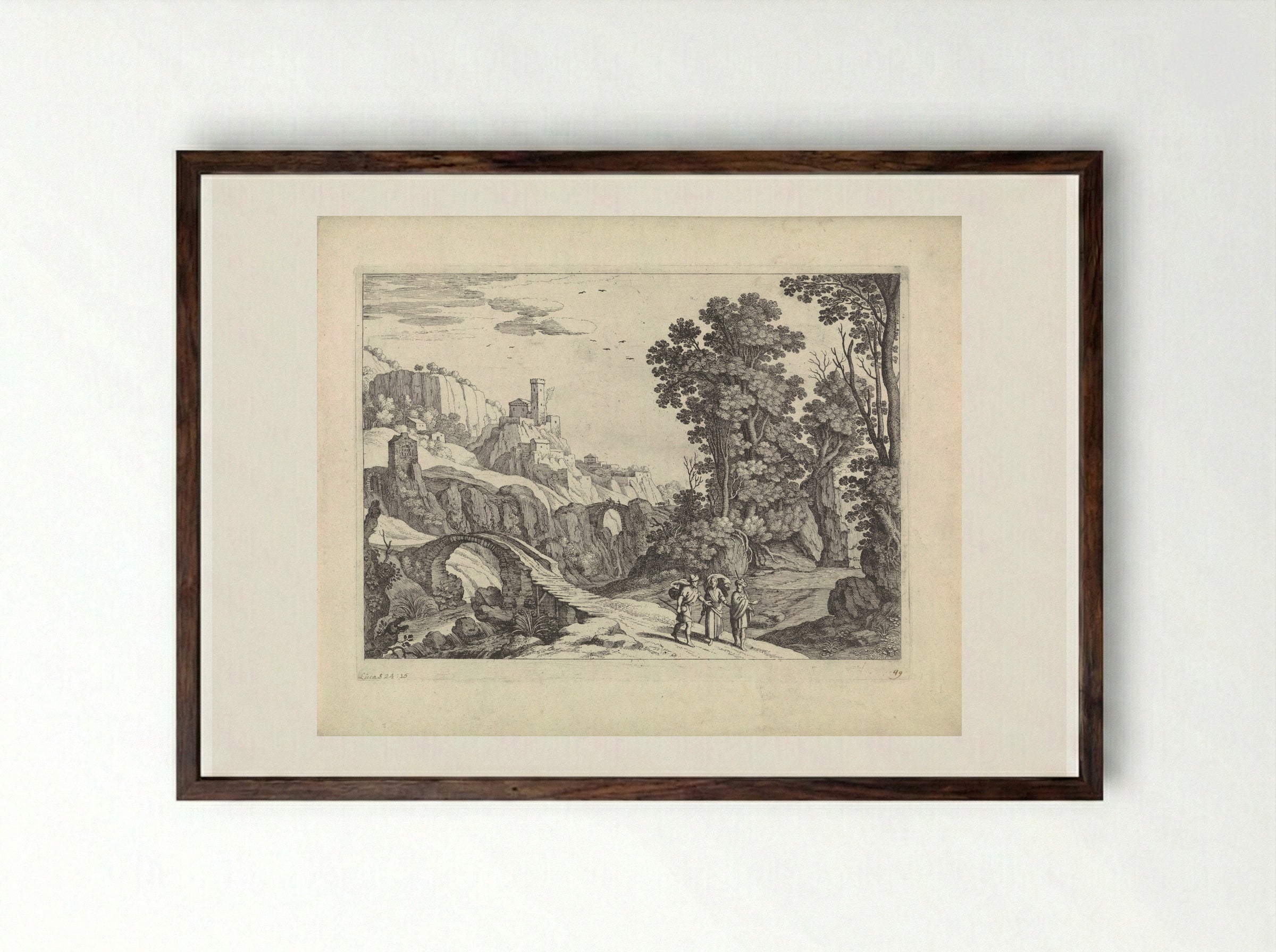 Landschap met de Emmaüsgangers - Guilliam van Nieulandt (II) - Framed Print Dark Wood