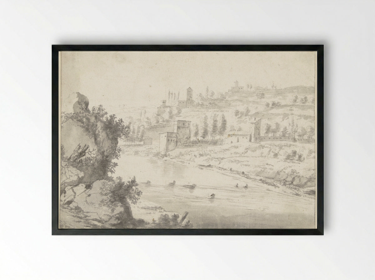 Landschap met de Rhônevallei bij Vienne - Jan Worst - Framed Print Black