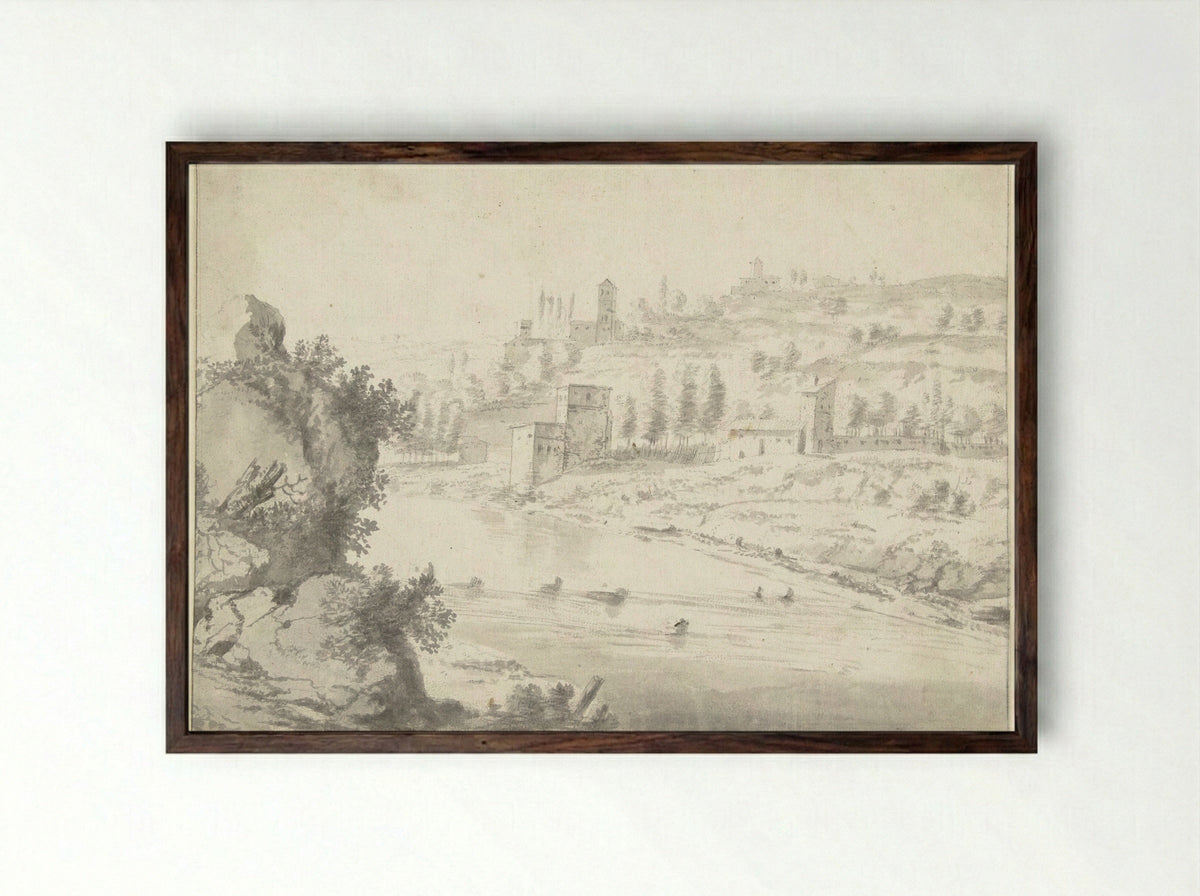 Landschap met de Rhônevallei bij Vienne - Jan Worst - Framed Print Dark Wood