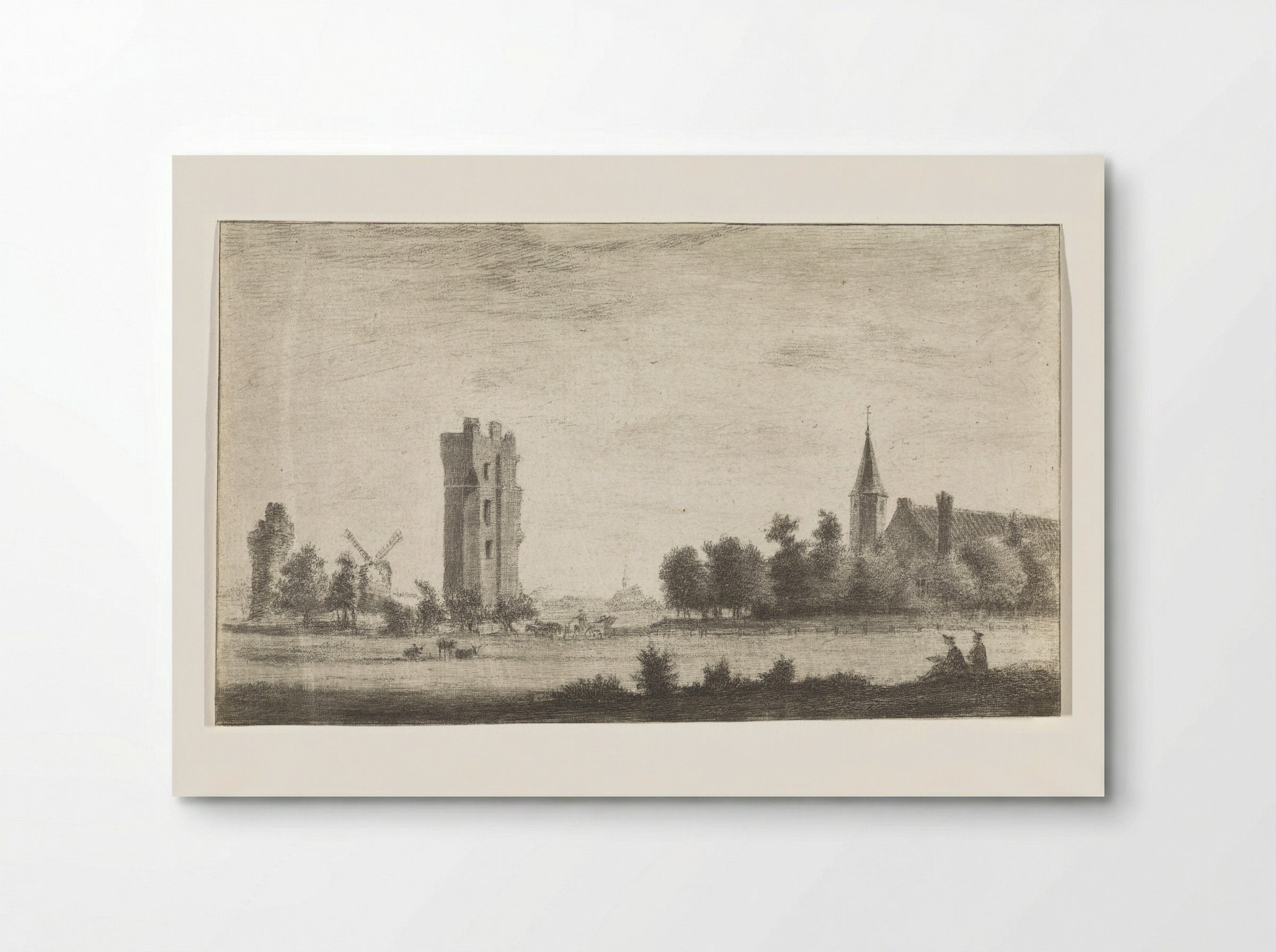 Landschap met de ruïne Huis ter Kleef en twee tekenaars - Hendrik Spilman - Poster