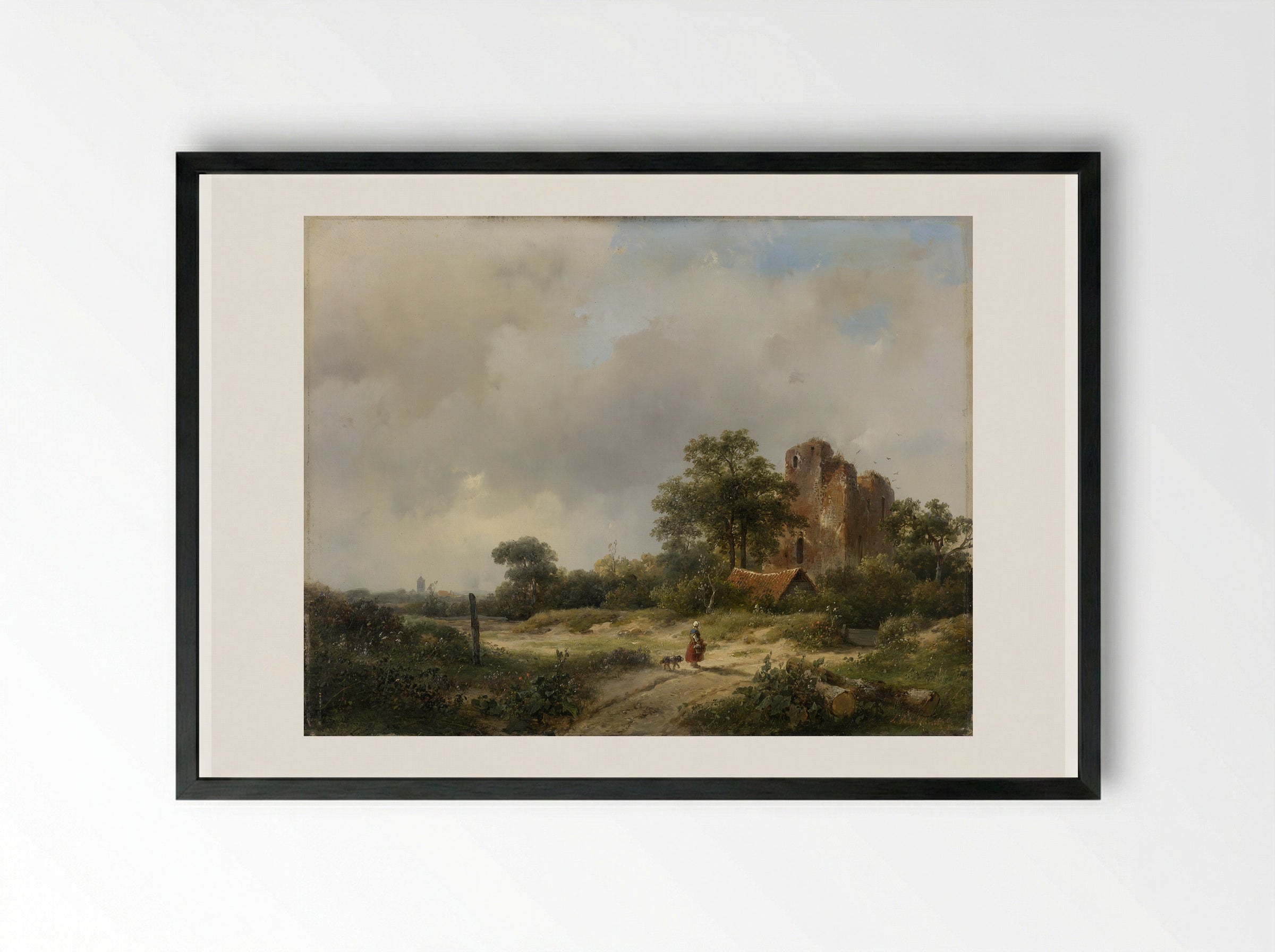 Landschap met de ruïne van kasteel Brederode te Santpoort - Andreas Schelfhout - Framed Print Black