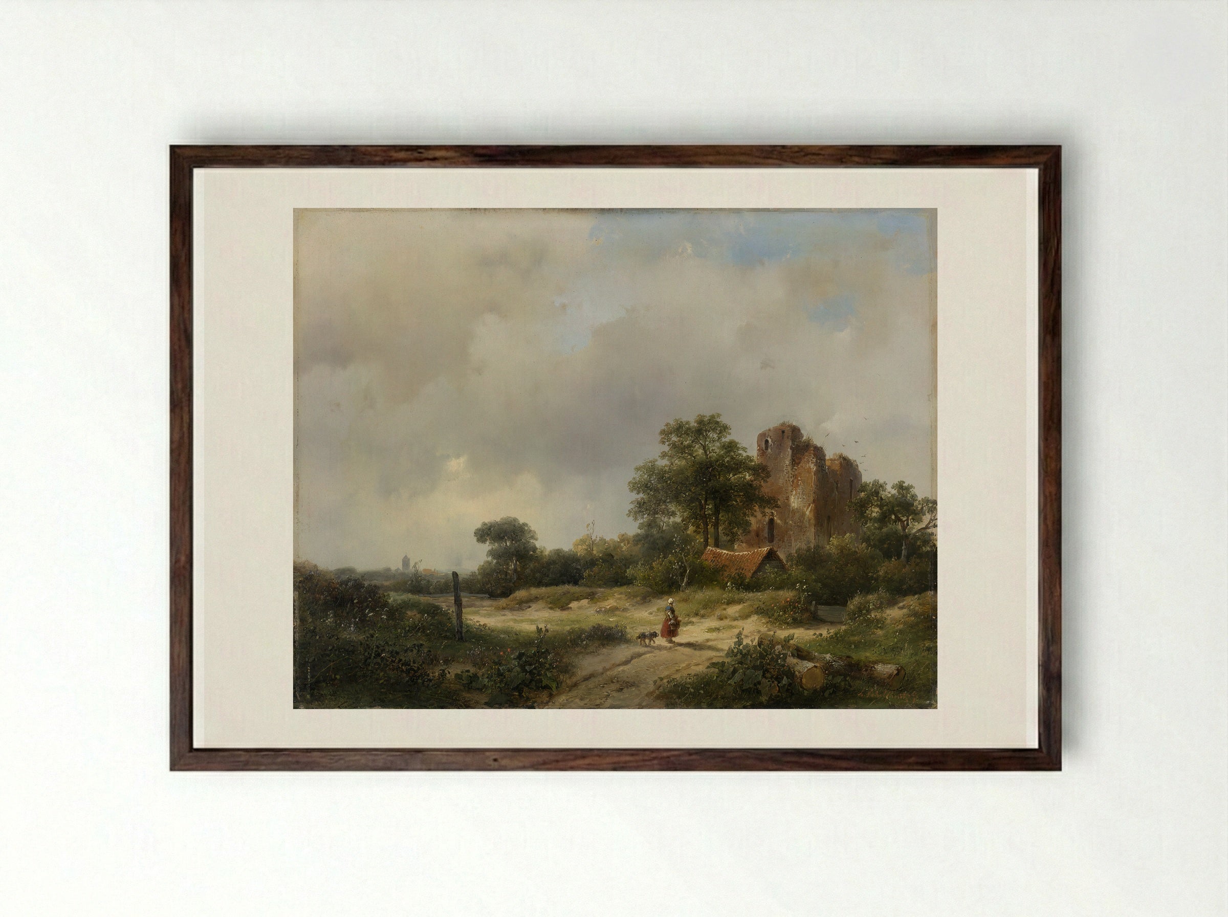 Landschap met de ruïne van kasteel Brederode te Santpoort - Andreas Schelfhout - Framed Print Dark Wood