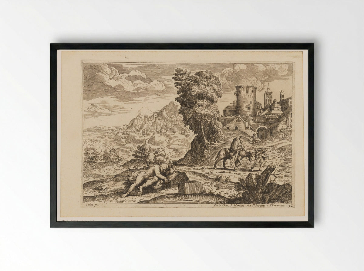Landschap met de vlucht naar Egypte - Moise Jean Baptiste Fouard - Framed Print Black