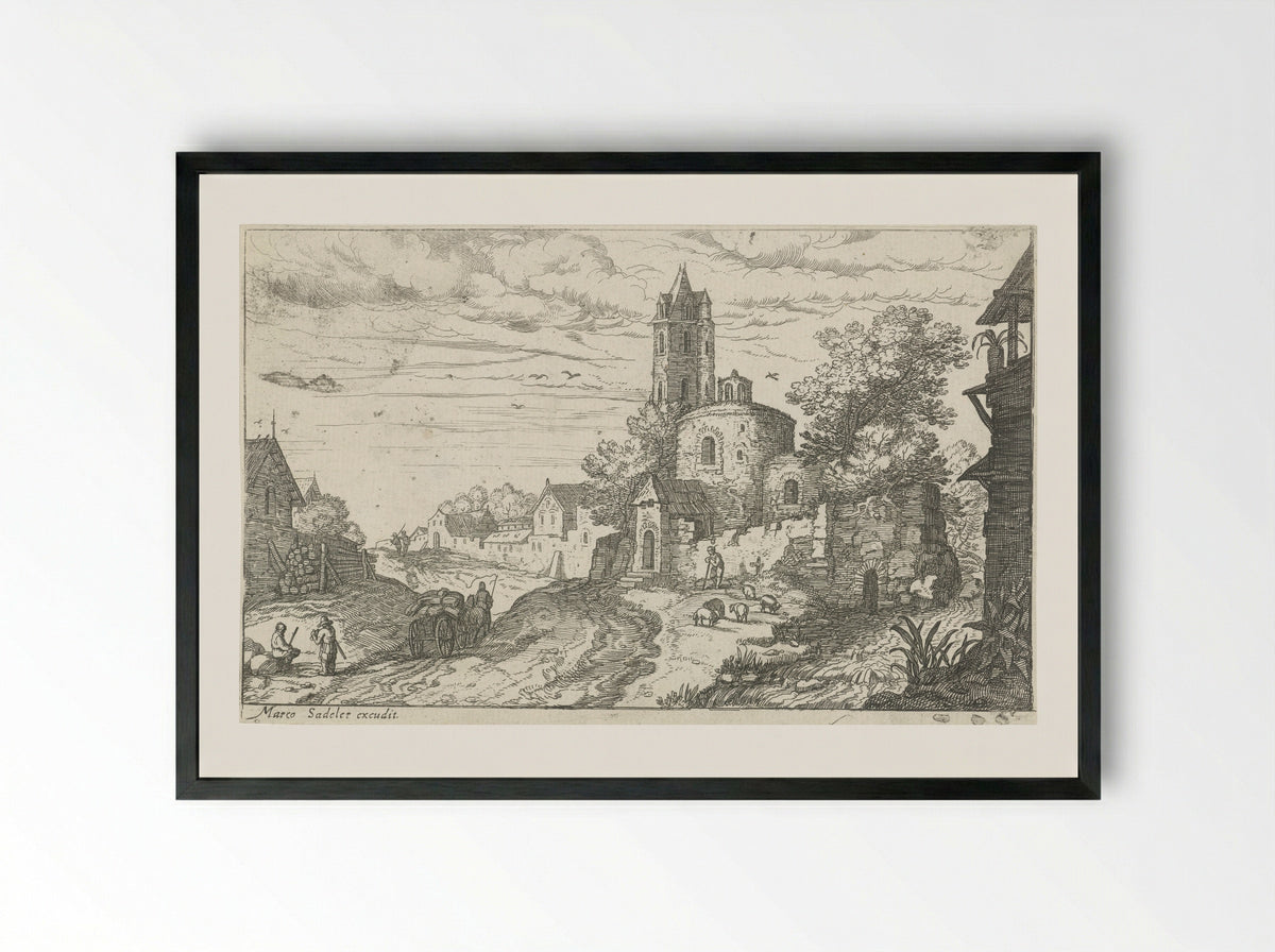 Landschap met dorpsstraat - Aegidius Sadeler (II) - Framed Print Black