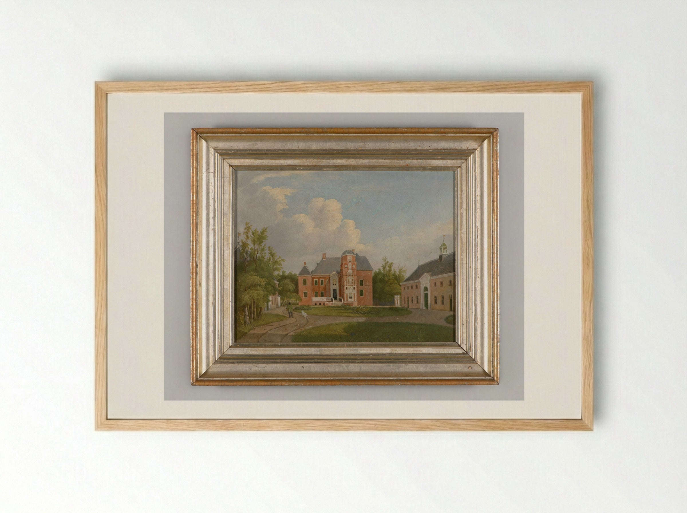 Landschap met drie boerderijen - Gerrit Hulseboom - Framed Print Wood
